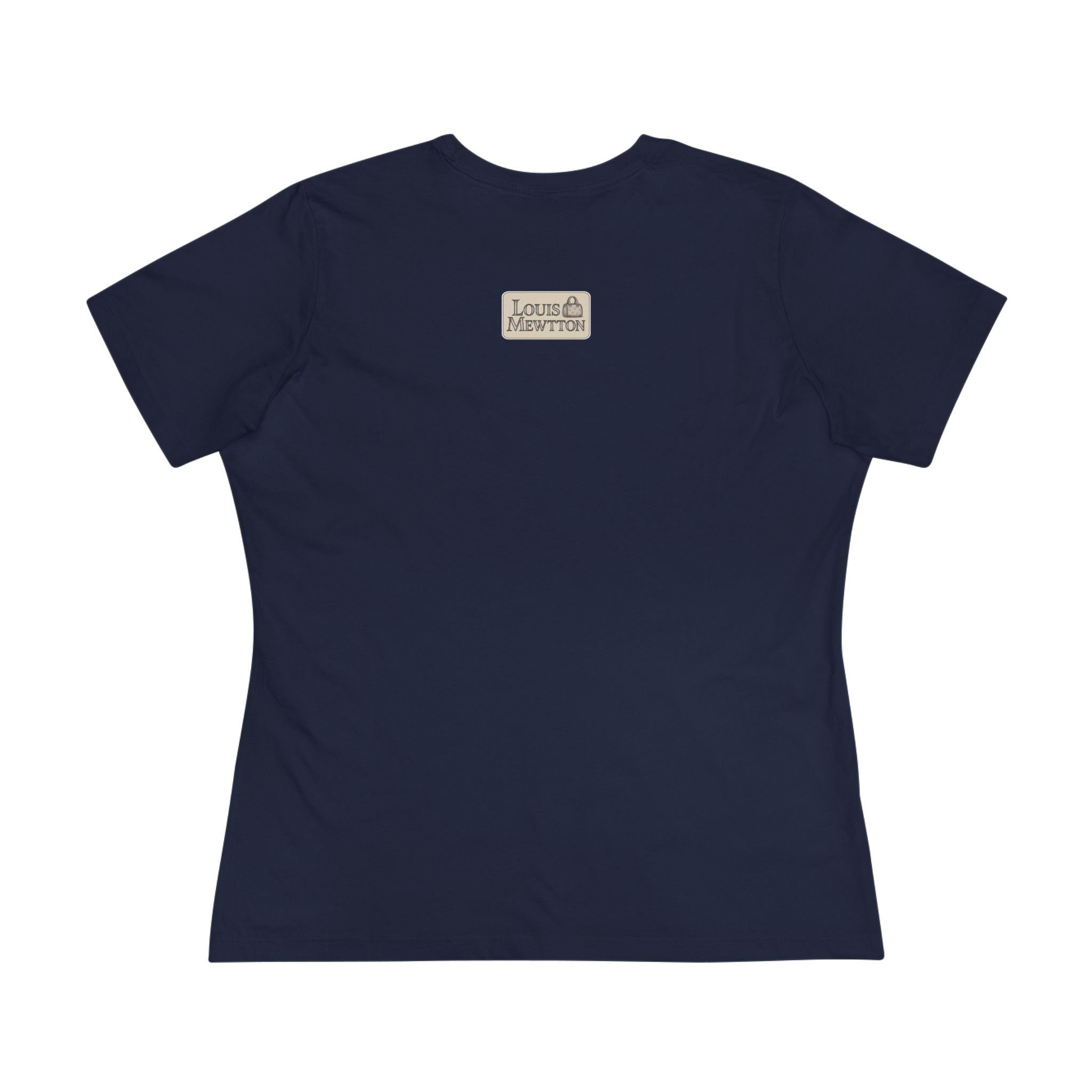 Back view of Louis Mewtton Women's Navy Cat Print Tee cat themed shirts