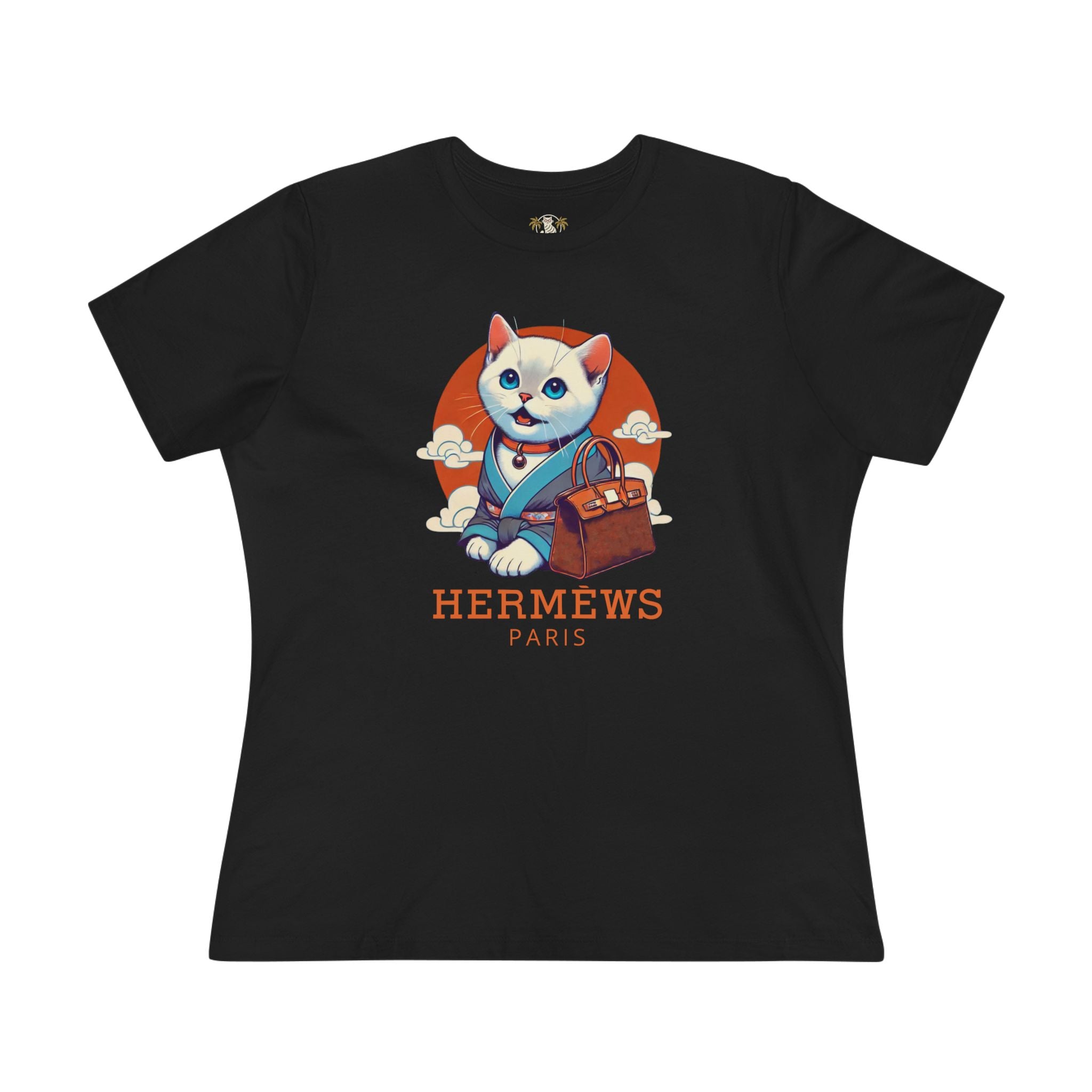 Hermèws Paris Birkin Cat Women’s Black Graphic T Shirt flat lay front view