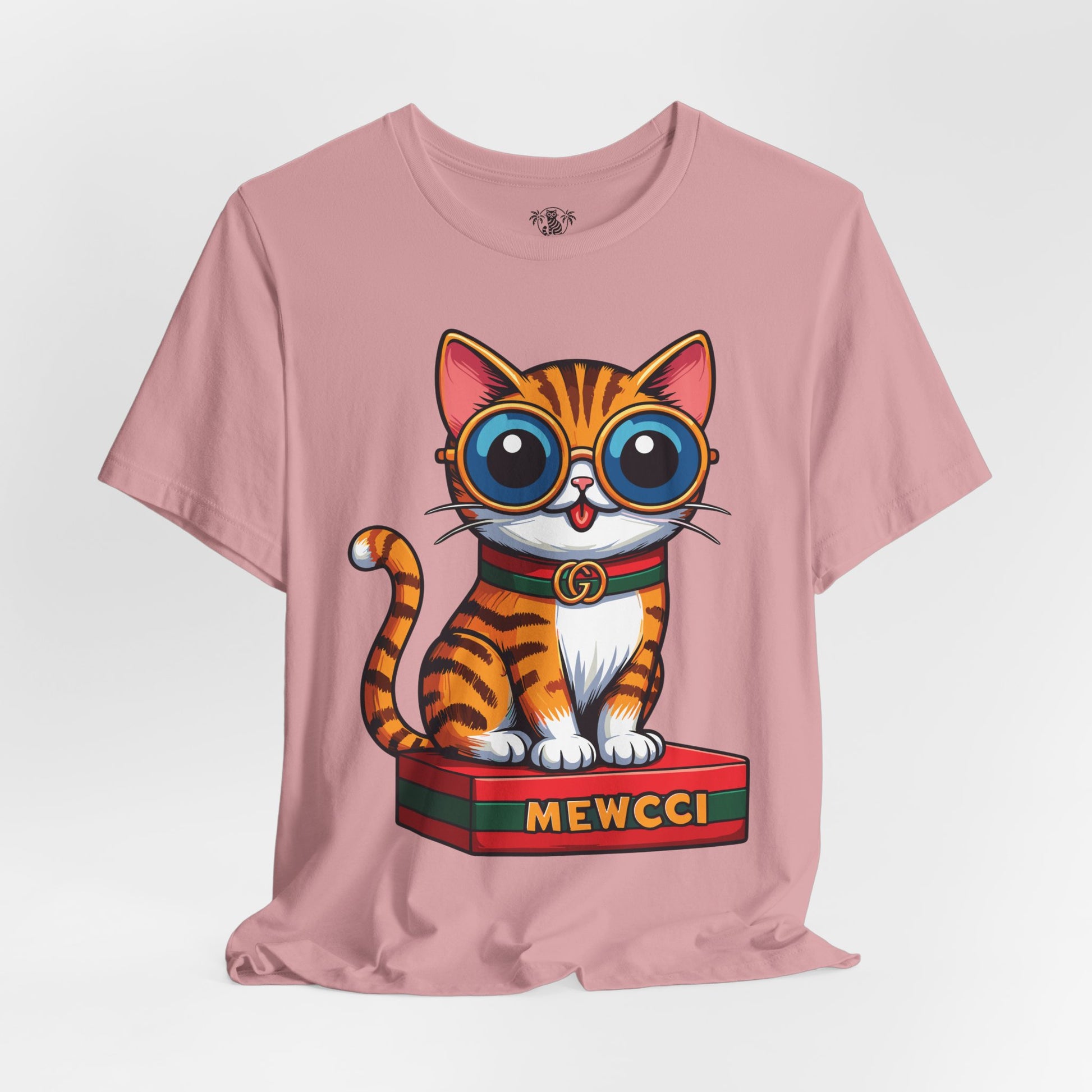 front view cute cat tee - Mewcci Iconic Box Cat Graphic T-Shirt in Pink Orchid

