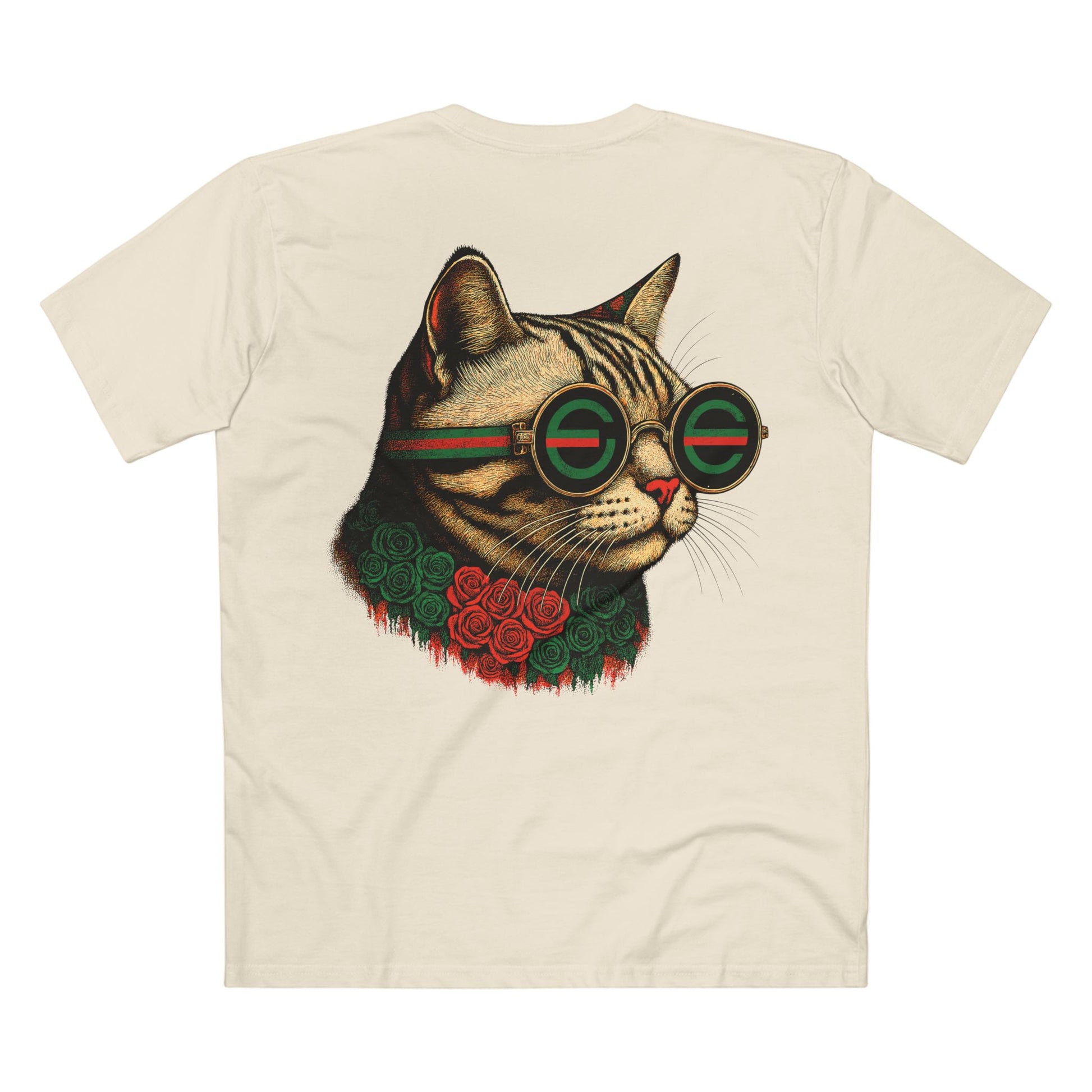Back view of Mewcci Floral Vision Cat Graphic T Shirt in Natural – cat themed shirt, cat graphic tee, items for cat lovers, flower graphic shirt