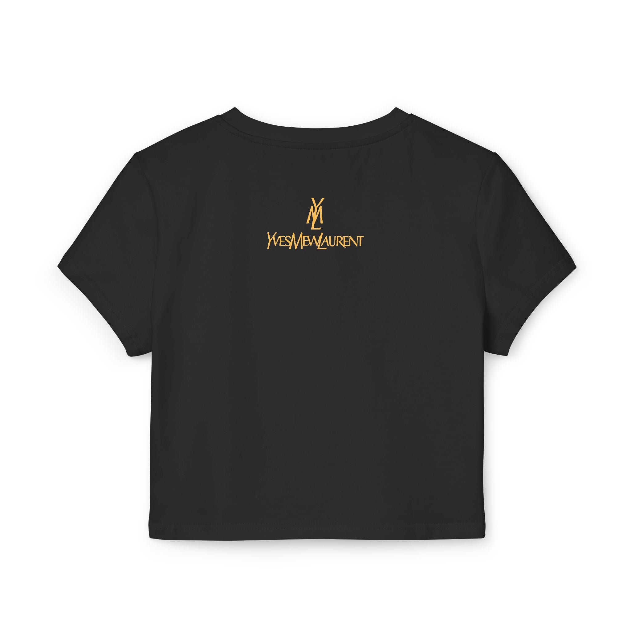 back view, black chill cats baby tee, logo detail, casual cotton style