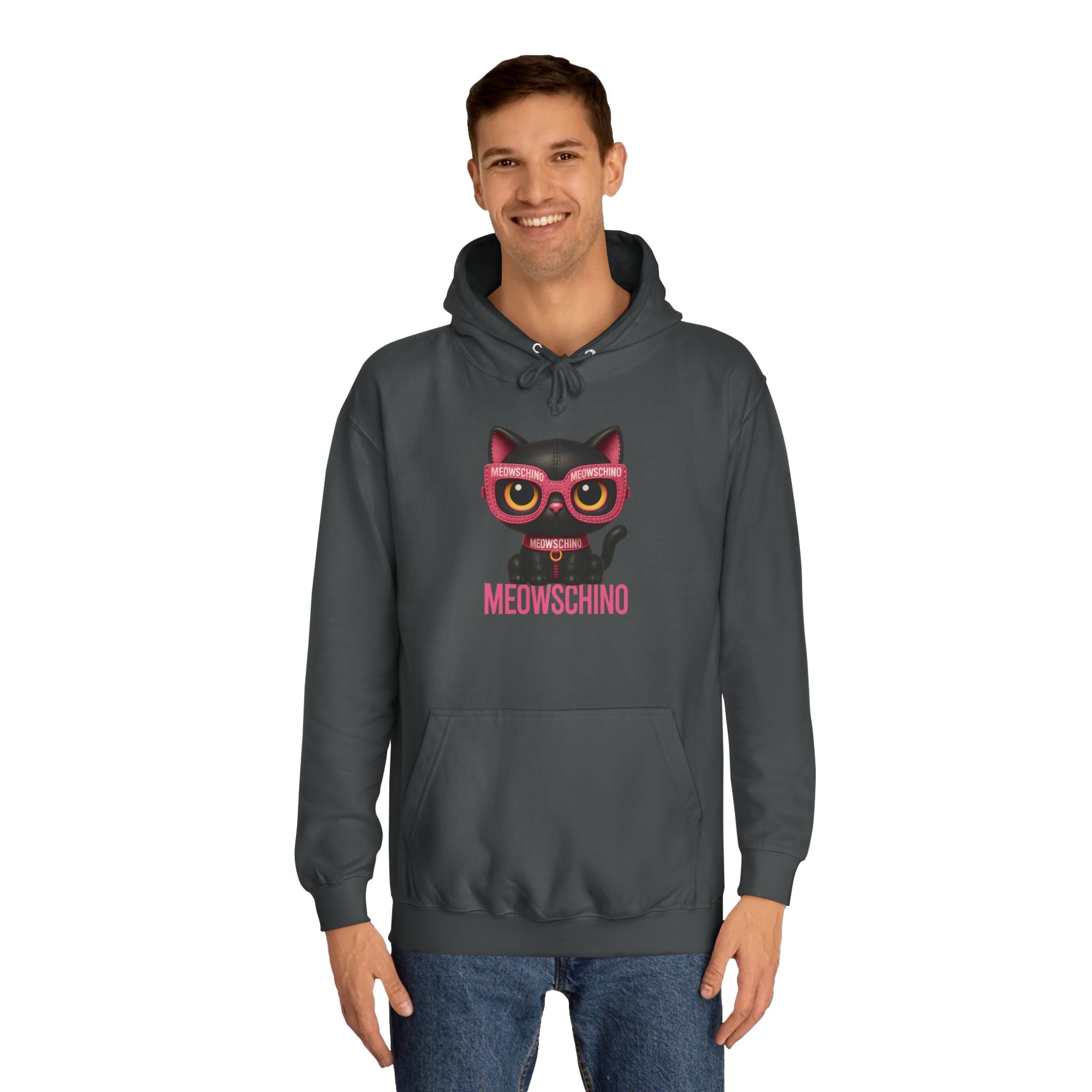 Meowschino Black Pink Leather Cat Graphic Hoodie