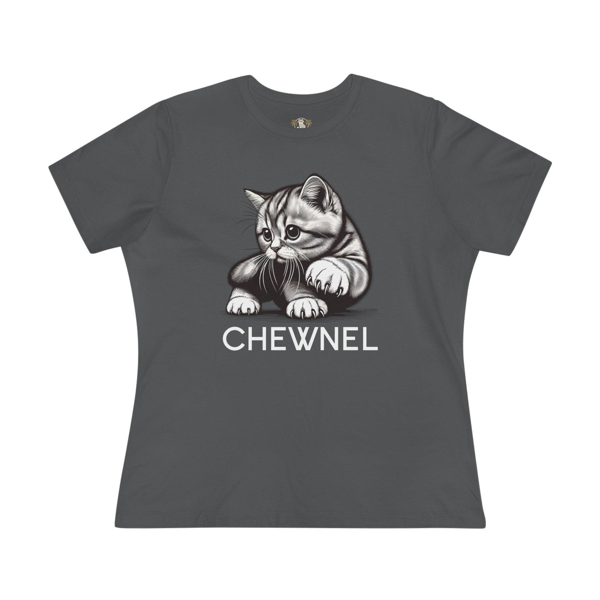 Asphalt gray Chewnel women’s cat print tee shirts for cat lovers