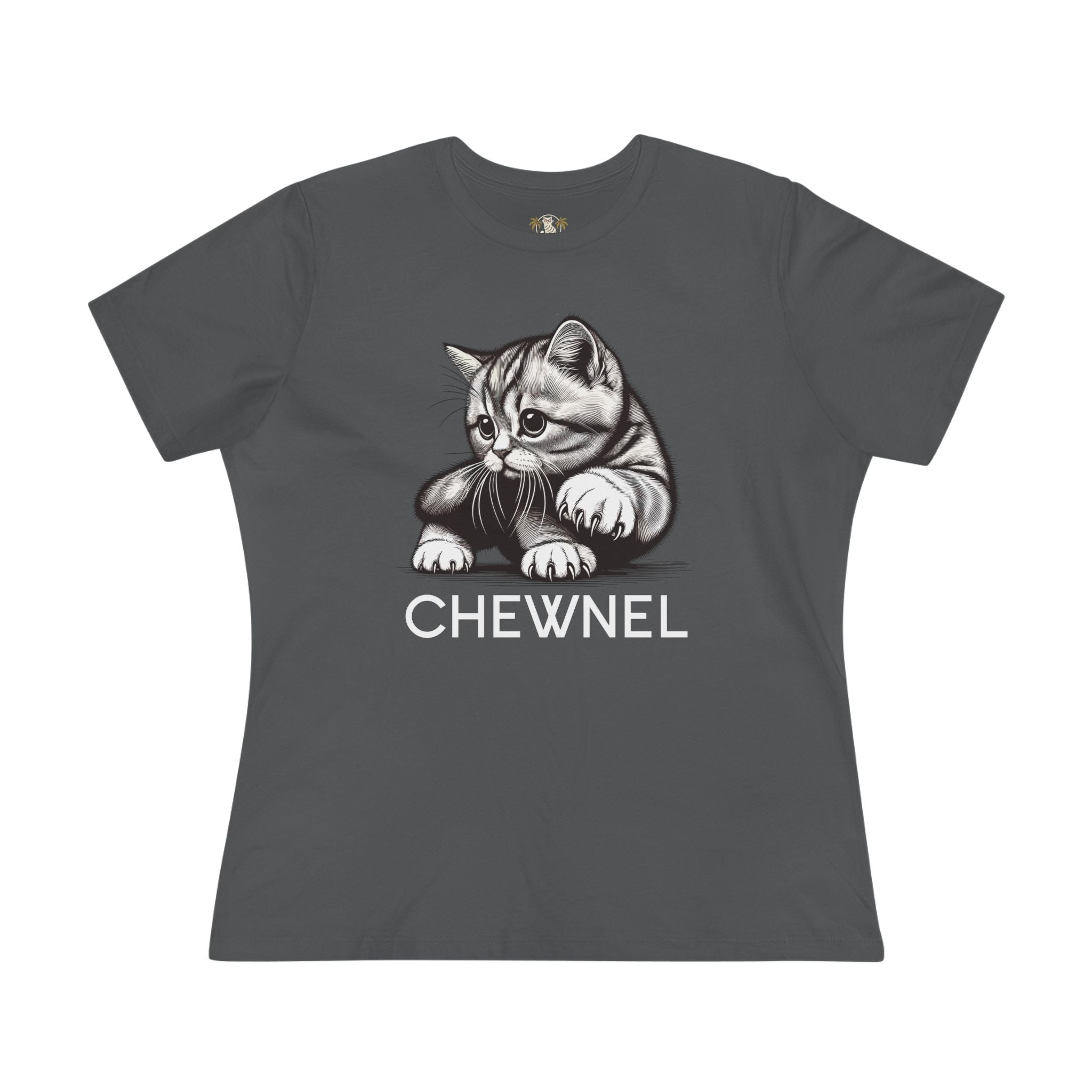 Asphalt gray Chewnel women’s cat print tee shirts for cat lovers