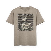 Pawlenciaga Duffle Bag Cat Graphic Acid Washed Oversized T-Shirt, mens cat shirts, front view