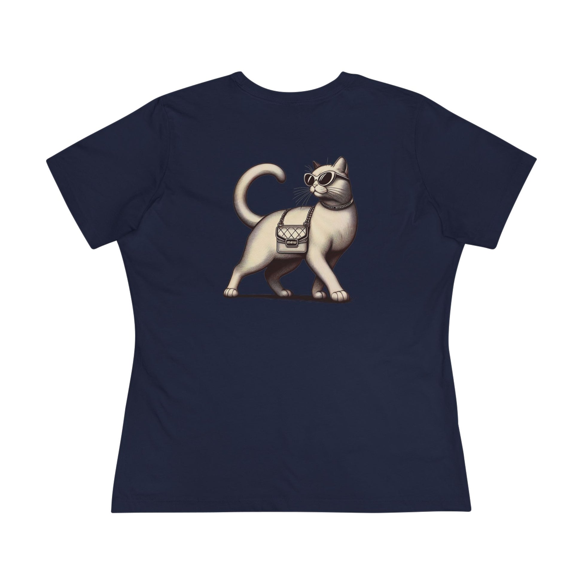 Navy cat themed t shirts women's