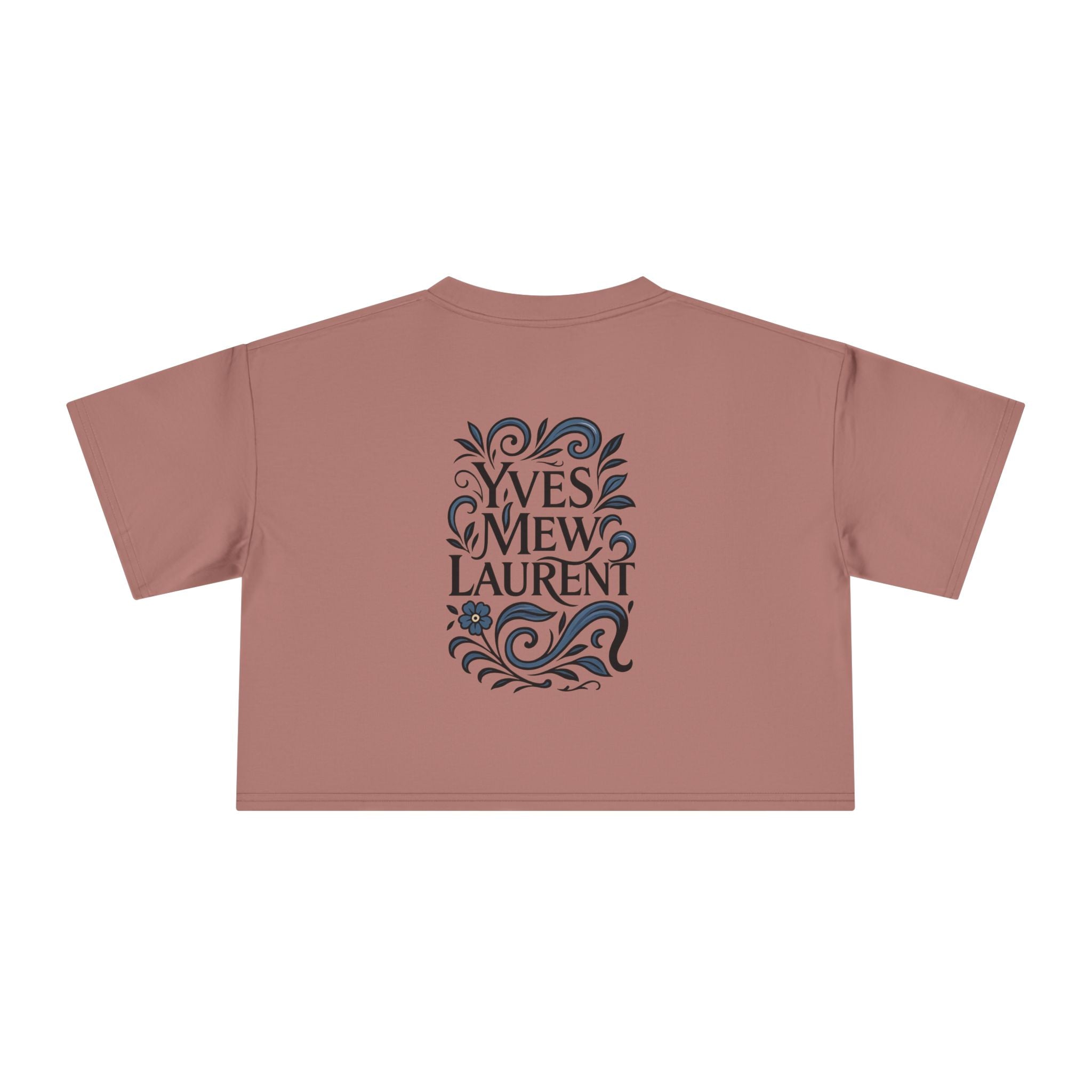 Yves Mew Laurent Floral Cat Art Women’s Cropped T Shirt