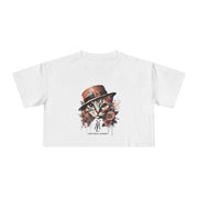 Yves Mew Laurent Watercolor Muse Cat Graphic Crop Top, white cat lover crop top