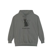 Purrada This Ain’t Churchwear Cat Graphic Grey Hoodie flat lay, cool cat themed hoodie