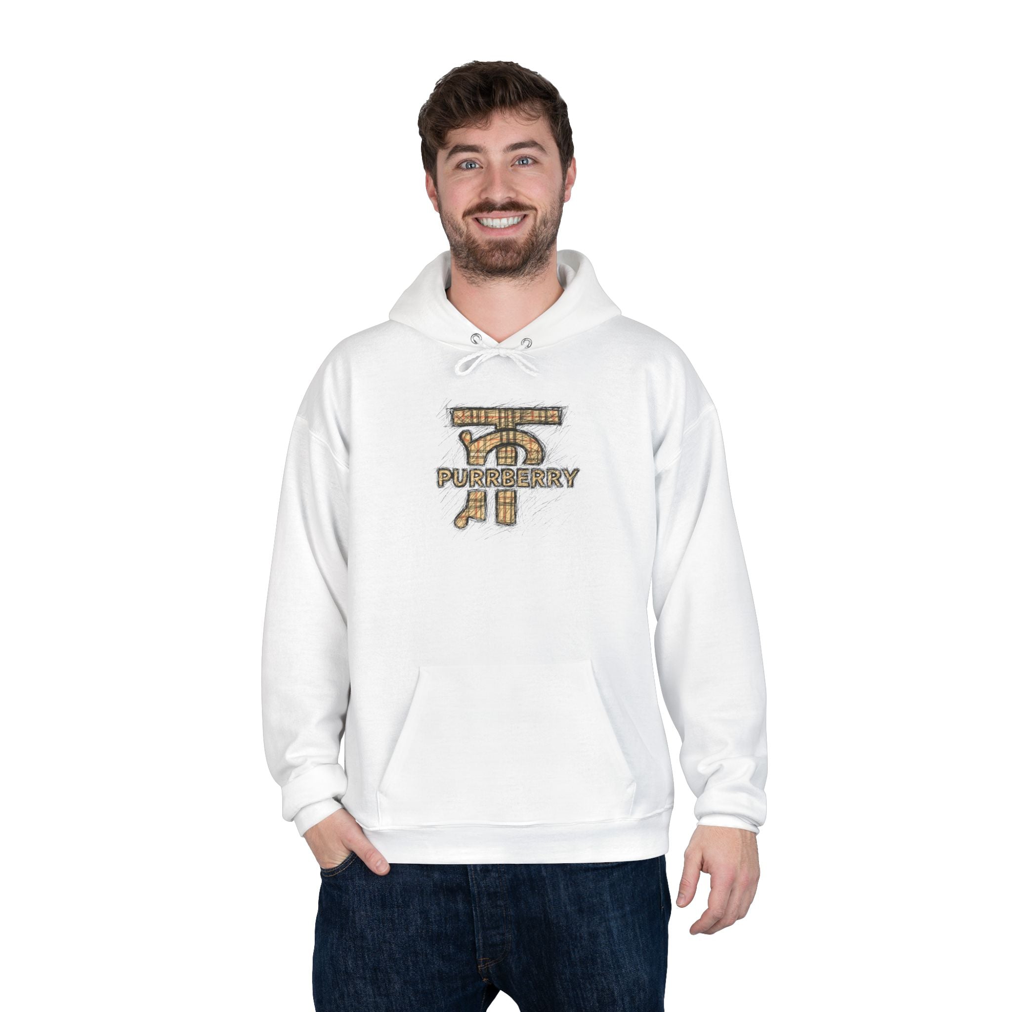 Purrberry Chest Sketch Logo Back Cat Graphic Hoodie