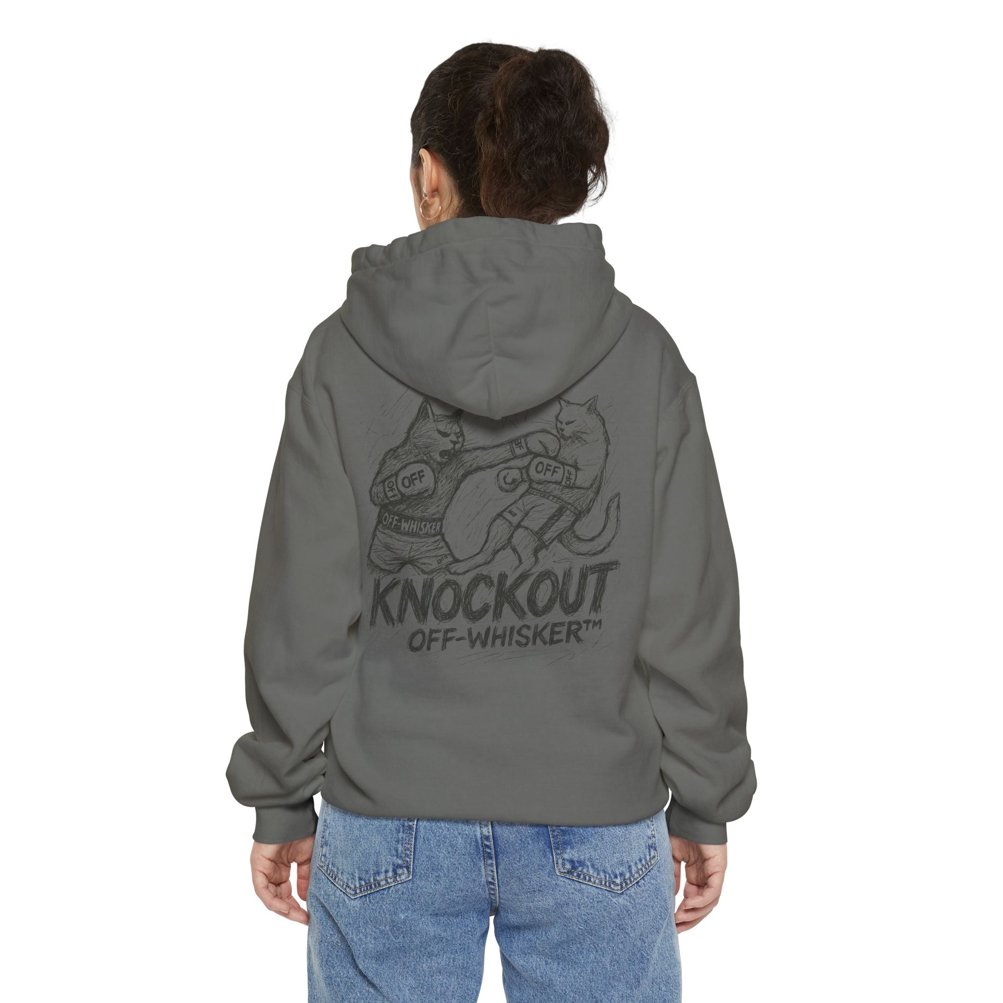 Off-Whisker Cat Knockout Sketch Graphic Hoodie