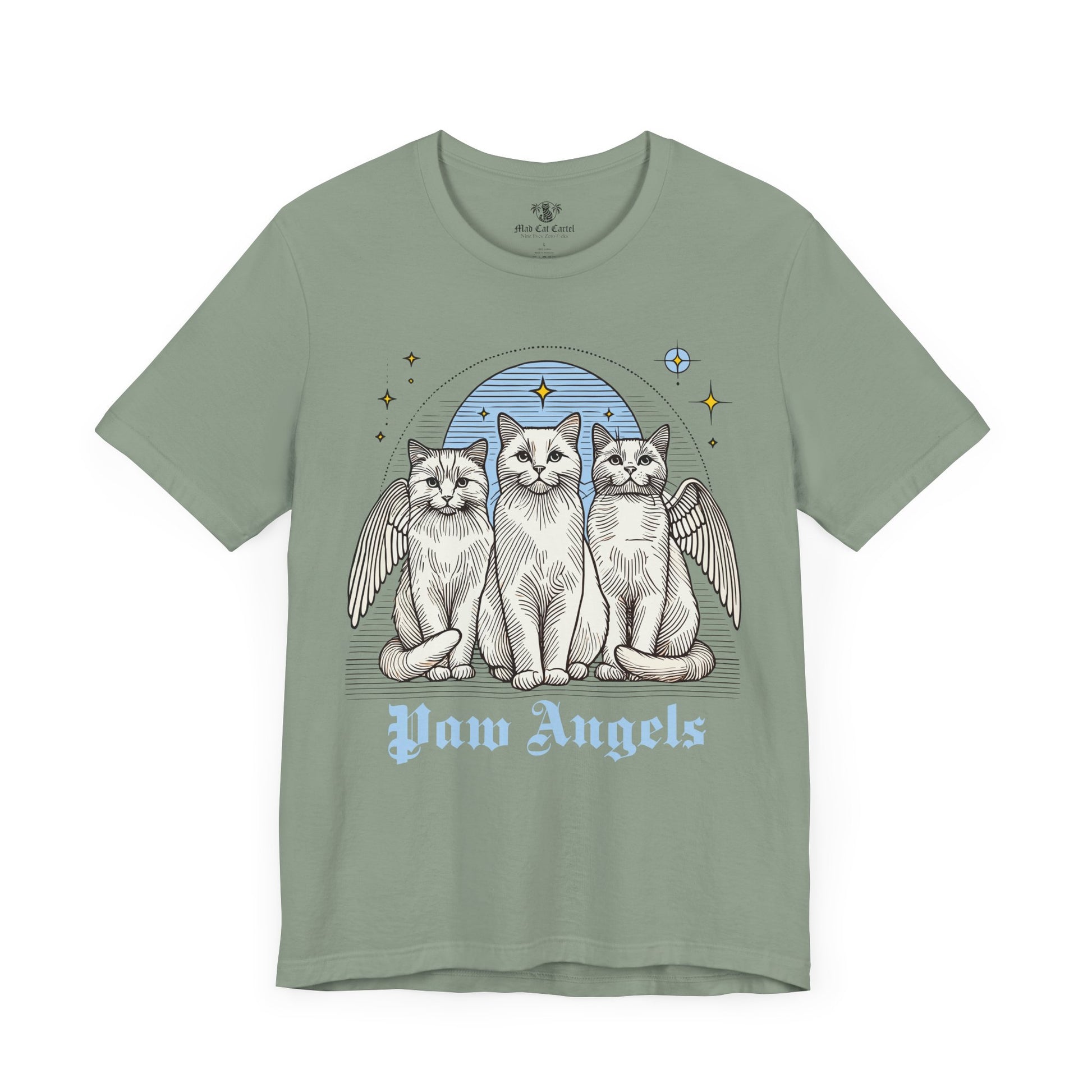 Sage Holy Trinity t shirt front – cat lover t shirt, calm green