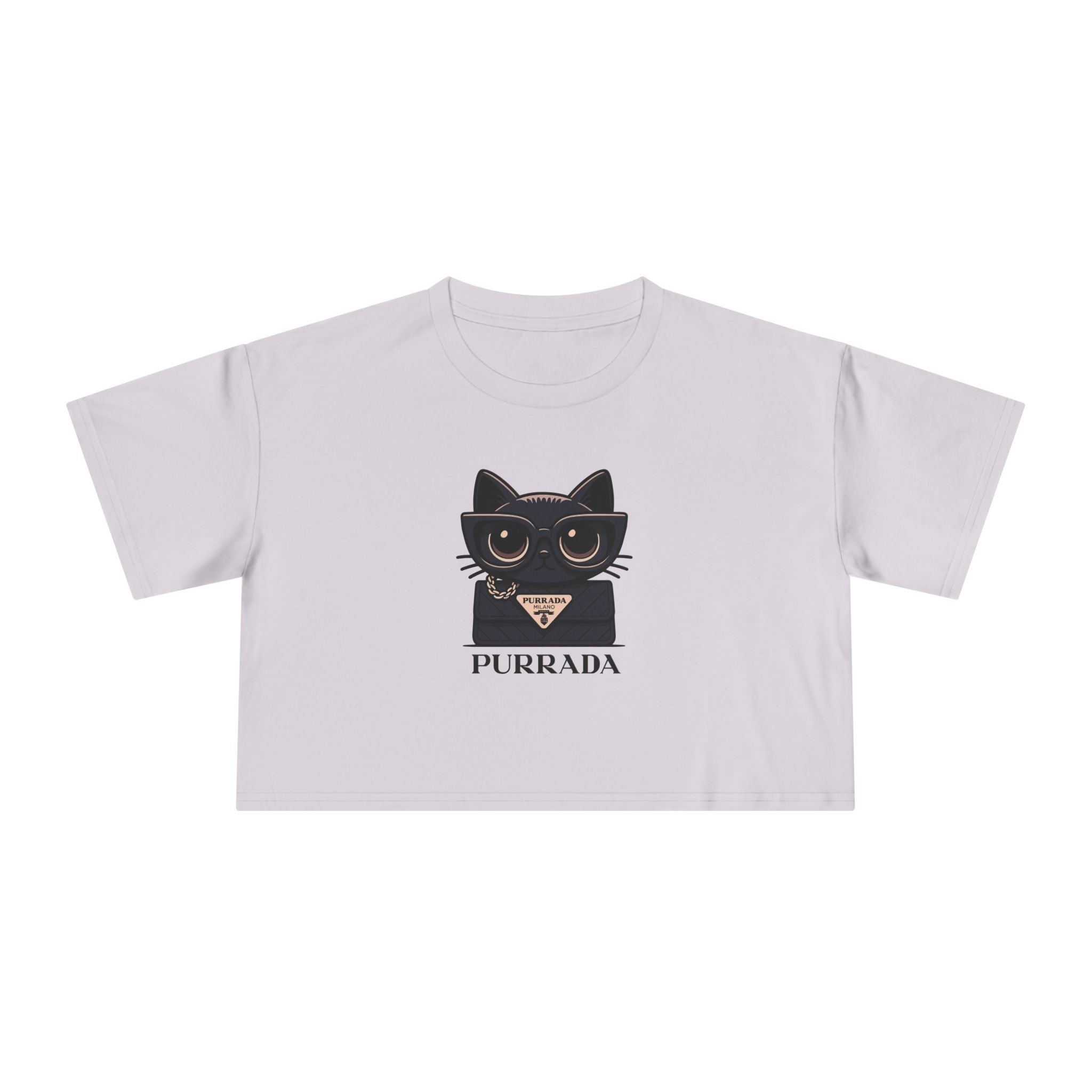 Purrada Noir Bag Cat Graphic Women's Crop Tee, orchid pink crop top