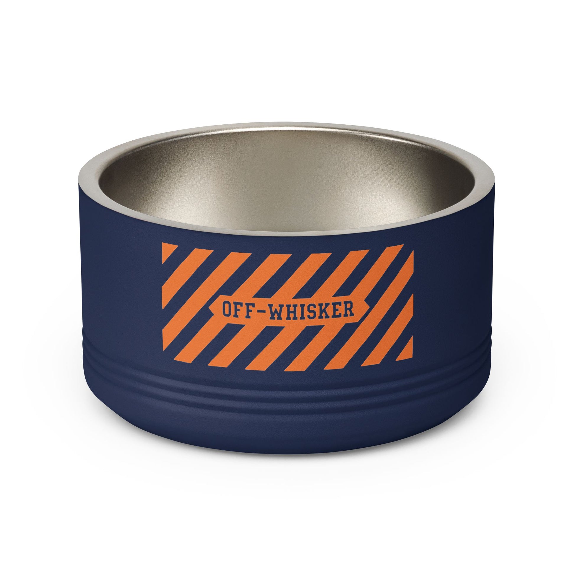 Blue navy cat bowl with stripe back design stainless steel