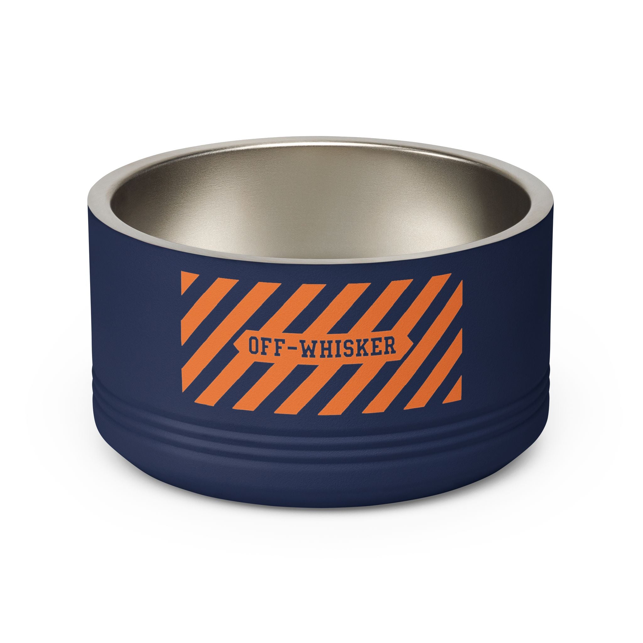 Blue navy cat bowl with stripe back design stainless steel