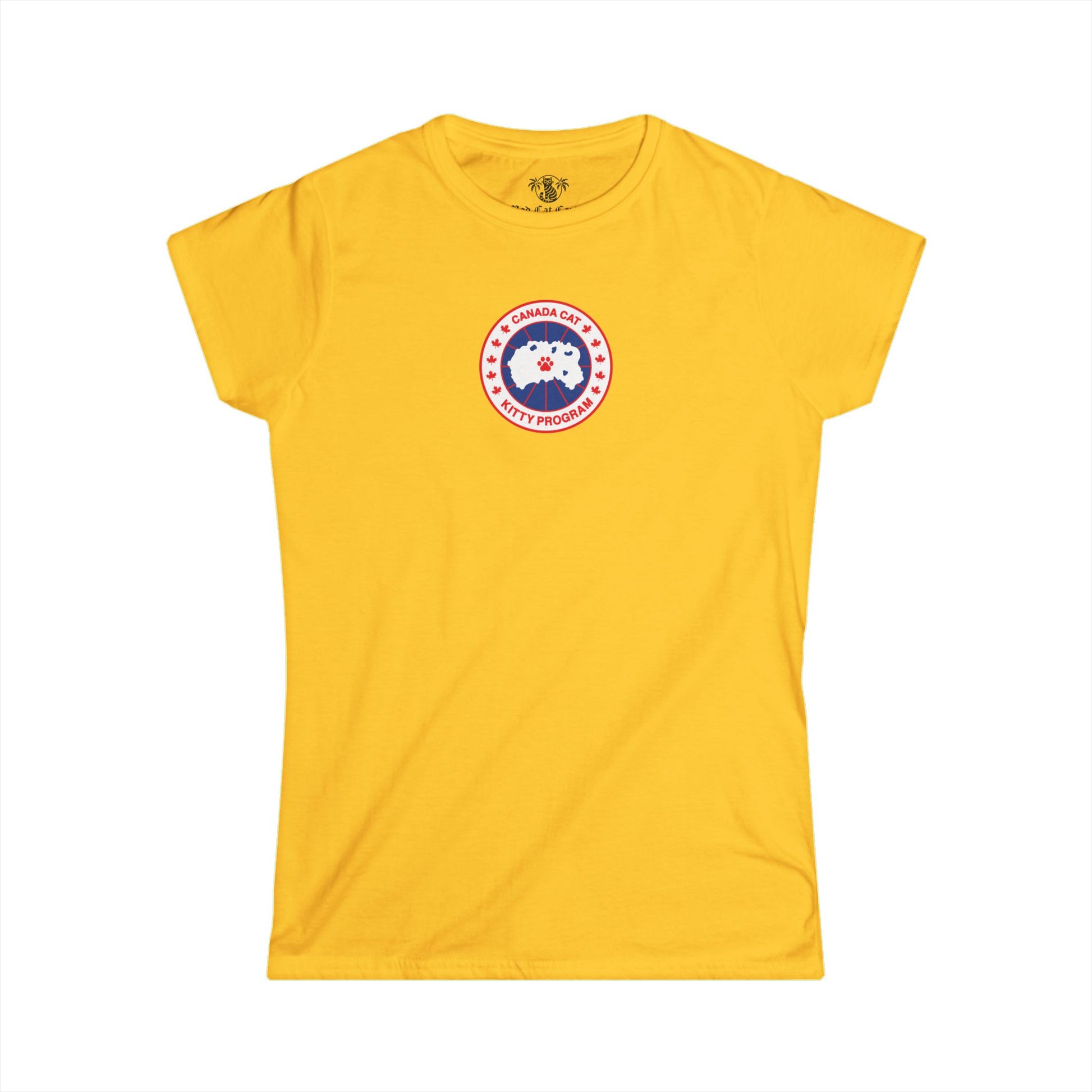Yellow Canada Cat Kitty Program Logo Women’s Graphic T Shirt back flat lay