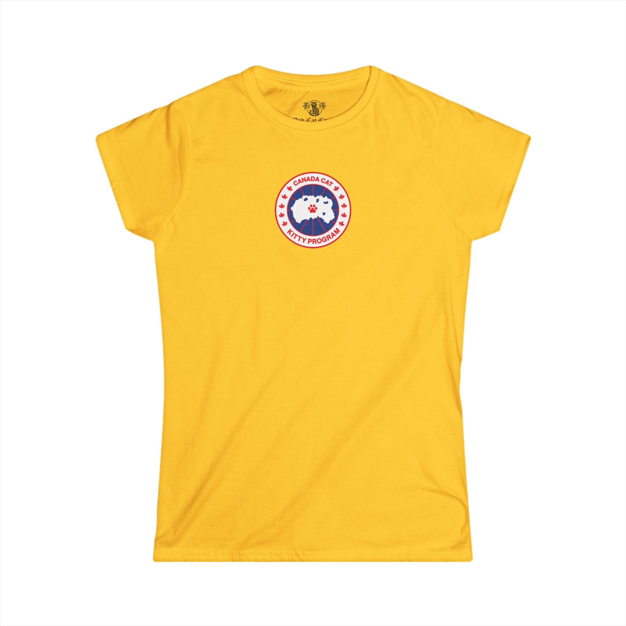 Yellow Canada Cat Kitty Program Logo Women’s Graphic T Shirt back flat lay
