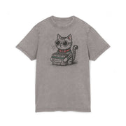 Mewcci Cat Graphic Acid Washed Tee, funny adult shirts gray asphalt front view
