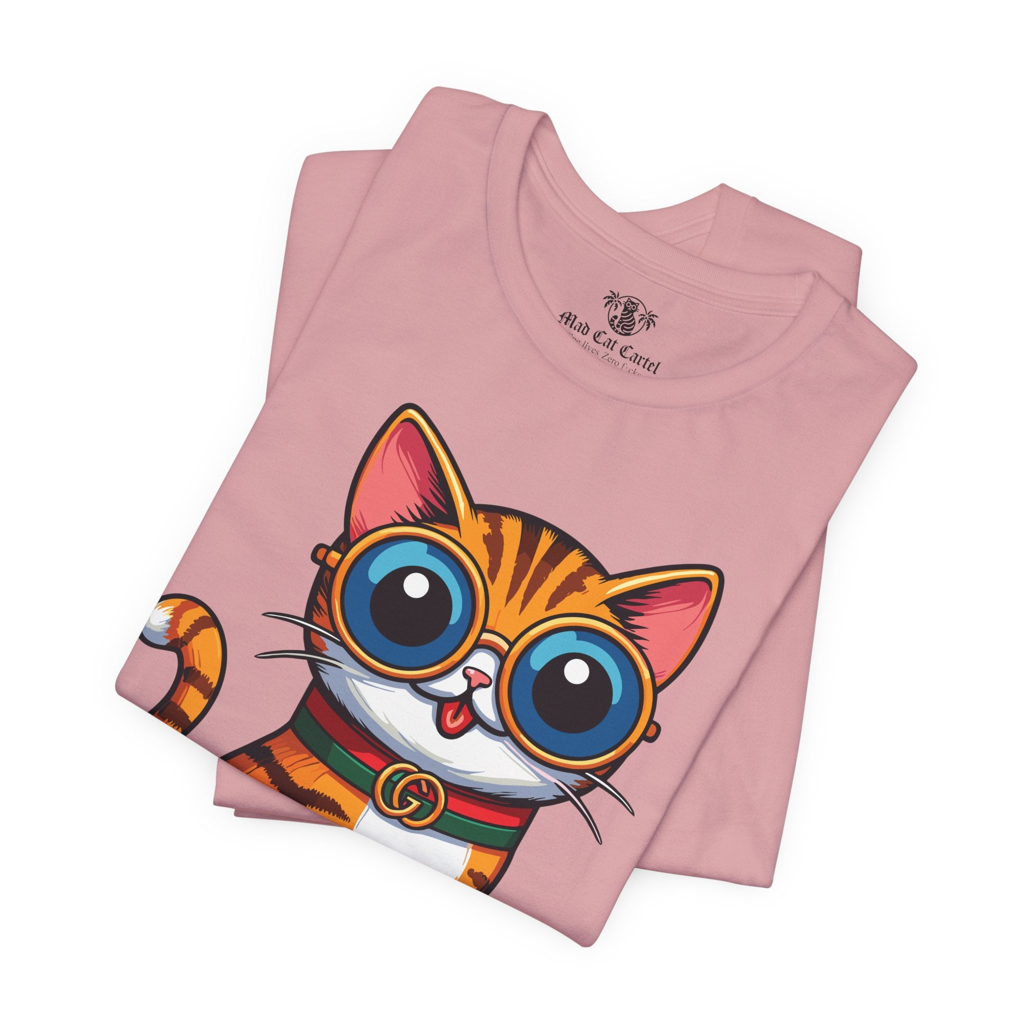 funny t shirt for women folded - Mewcci Iconic Box Cat Graphic T-Shirt in pink orchid

