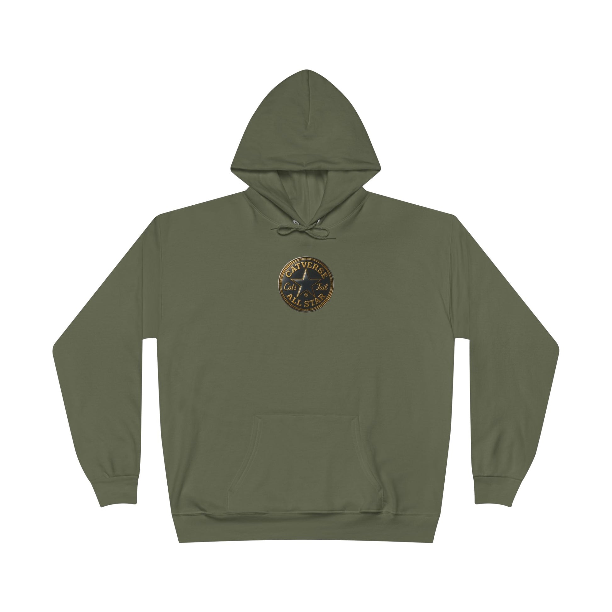 Catverse Chest Logo Cat Graphic Fatigue Green Hoodie, cat hoodies for men