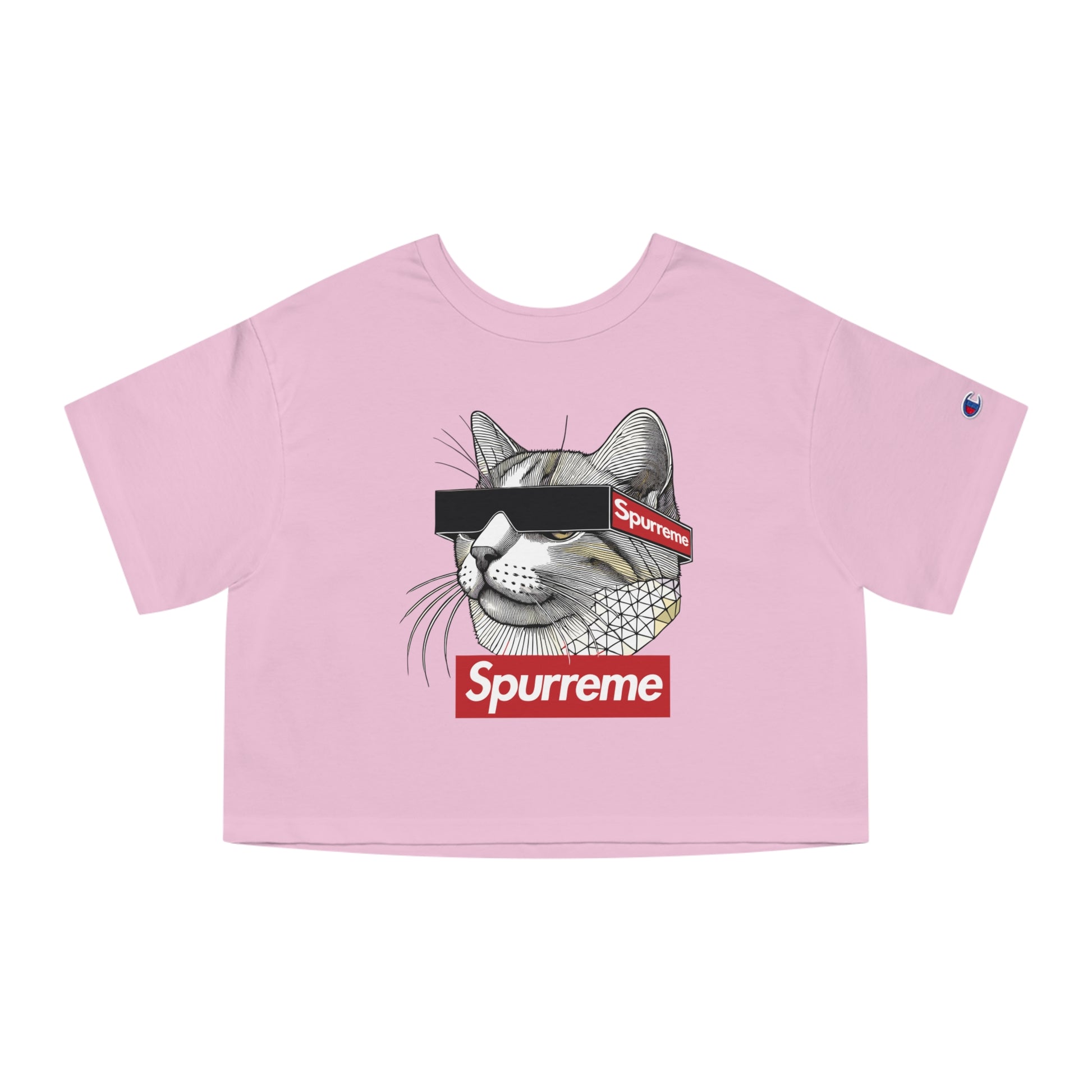 Spurreme Triangular Vision Cat Cropped Top in Pink Candy, ladies cat lover t shirts