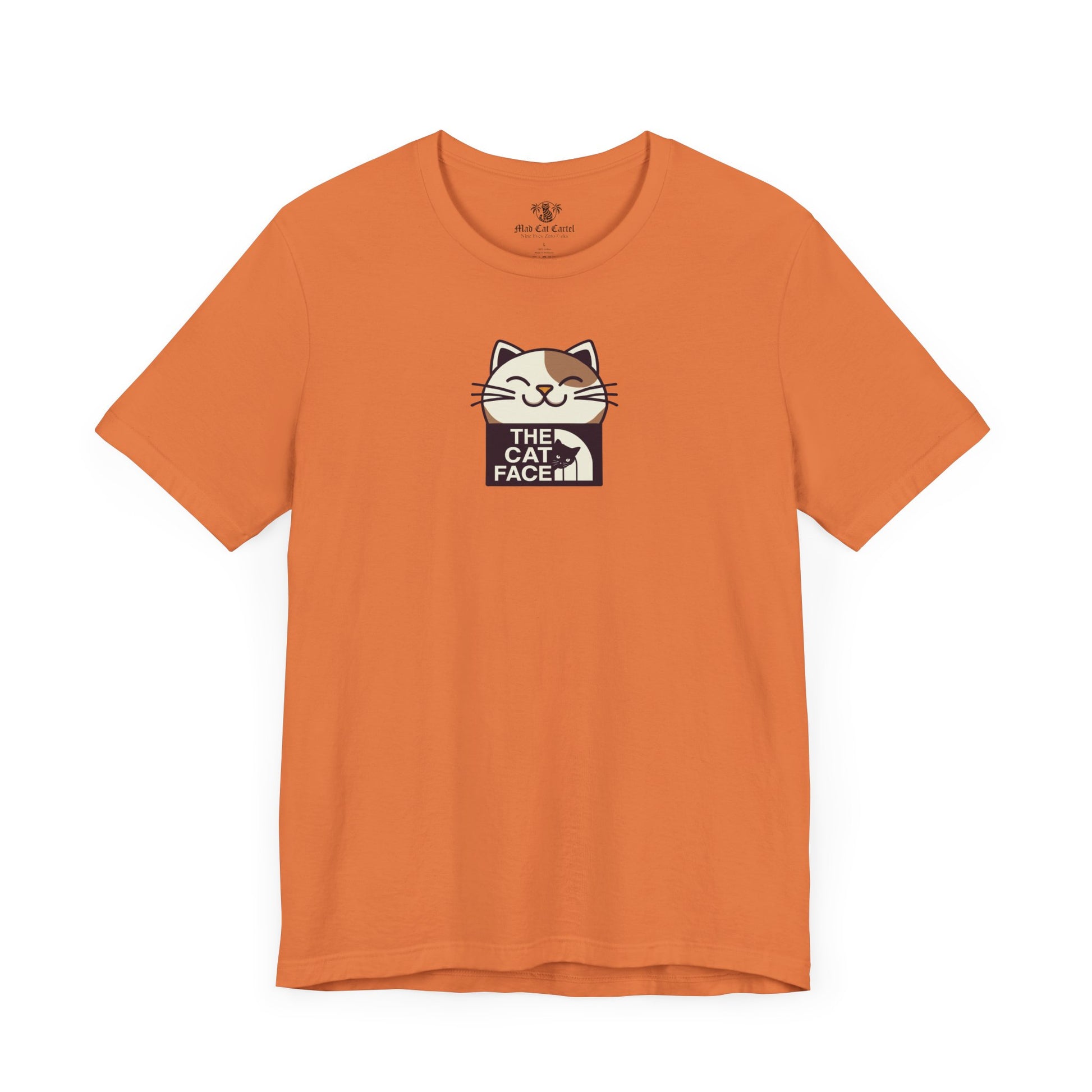 T shirts with cats burnt orange flat lay front view