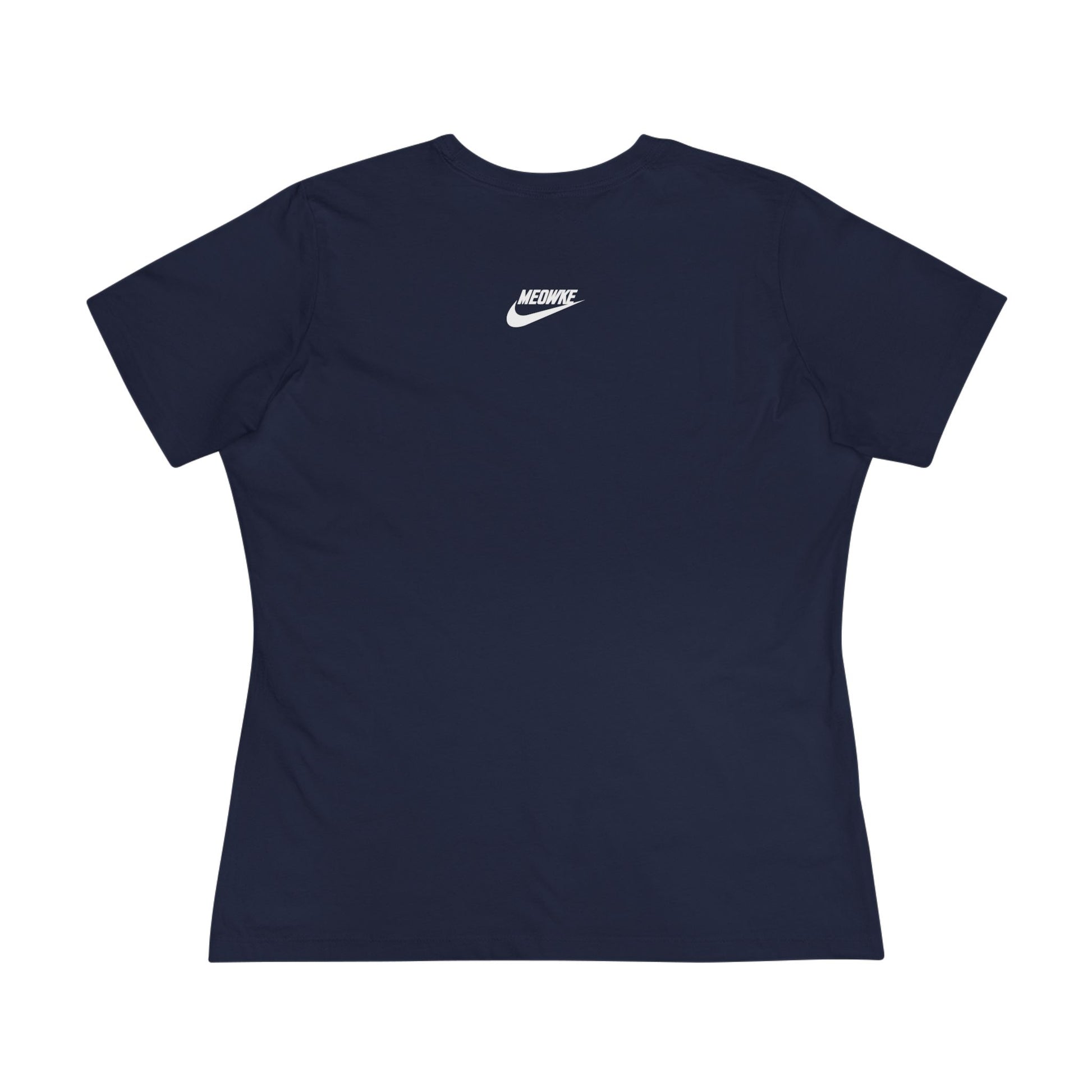 Back view plain navy blue women’s cat bottle graphic t shirt