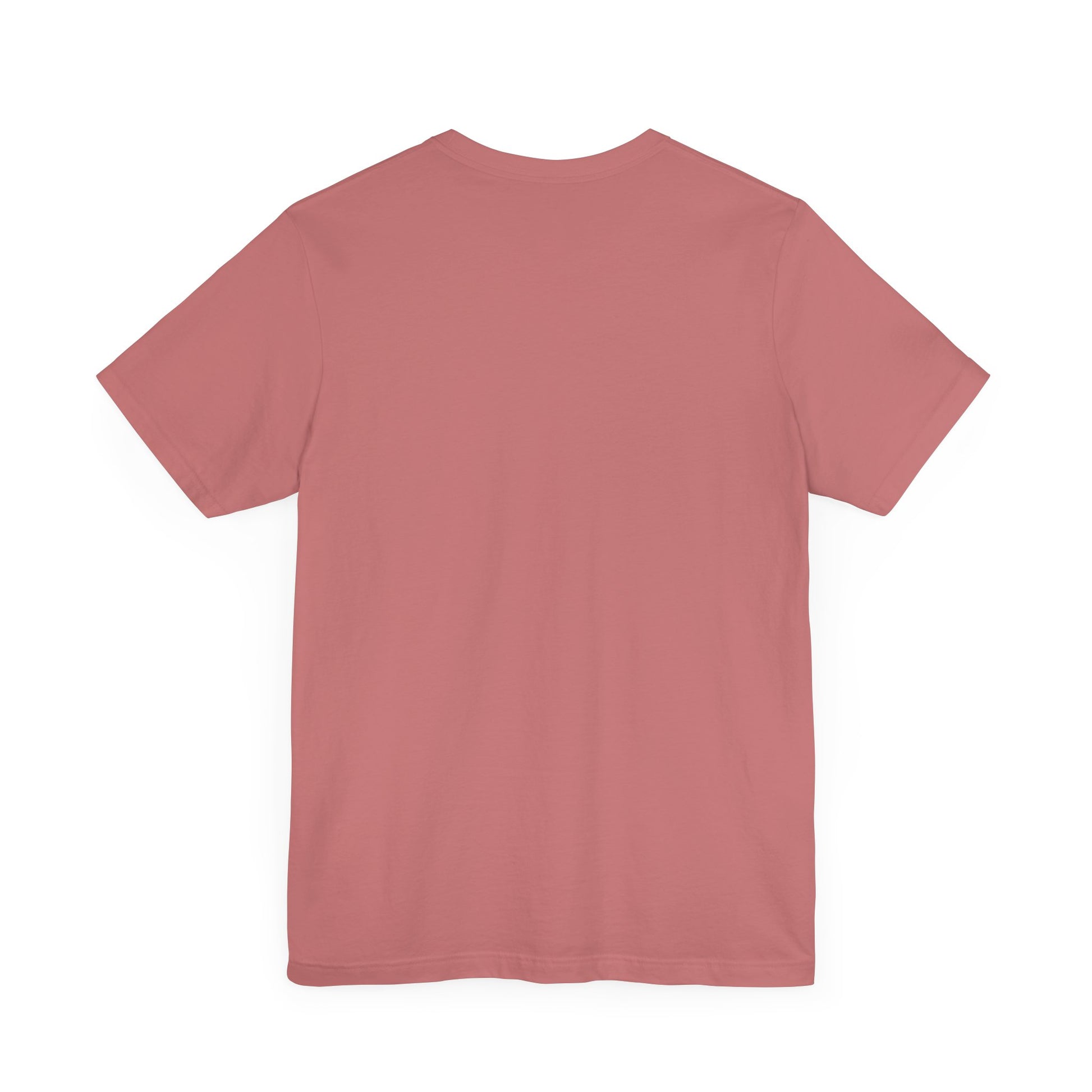 Plain mauve Snow Explorer tee flat lay – mens cat tee