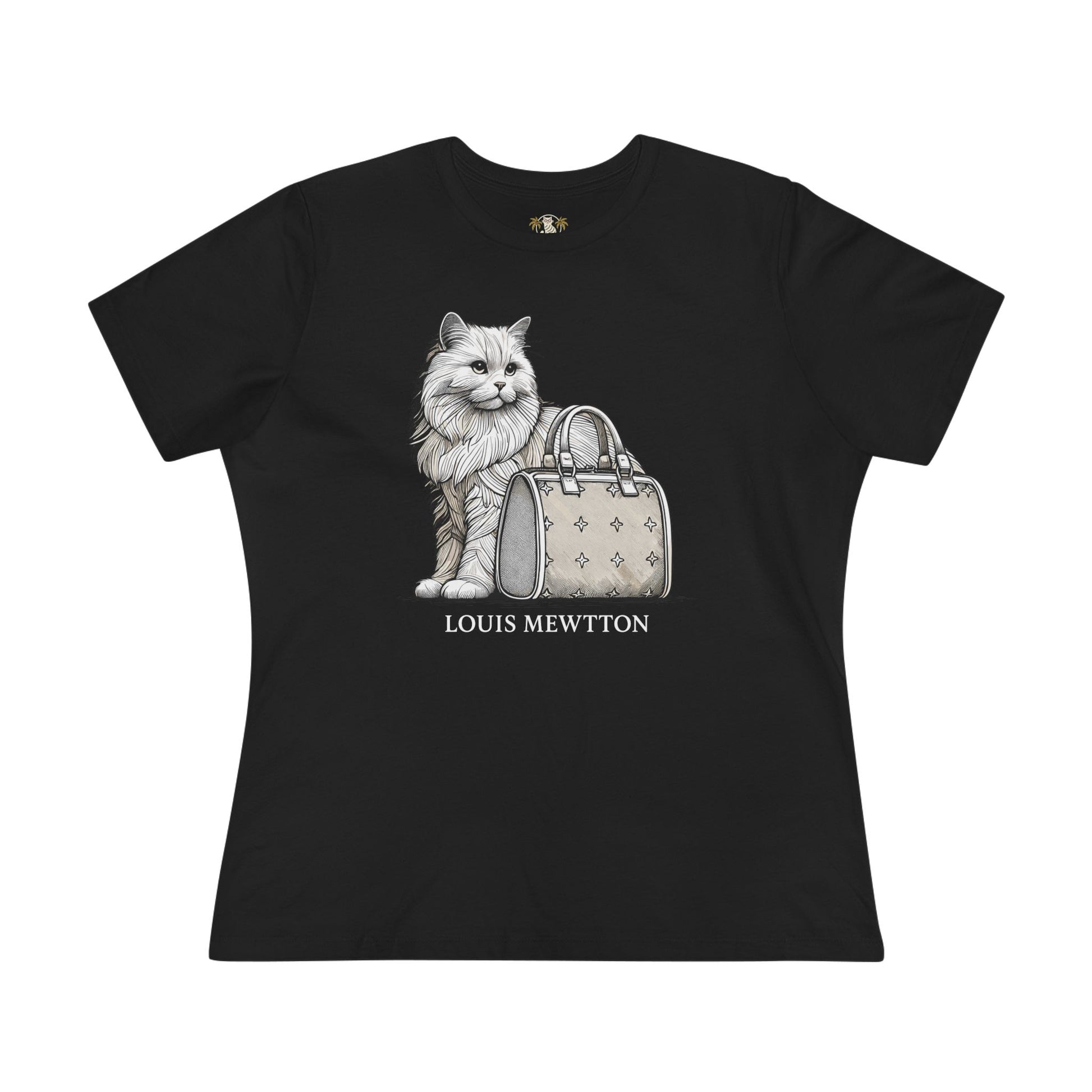 Cat Print Women's Black T-Shirt front view cat themed shirts