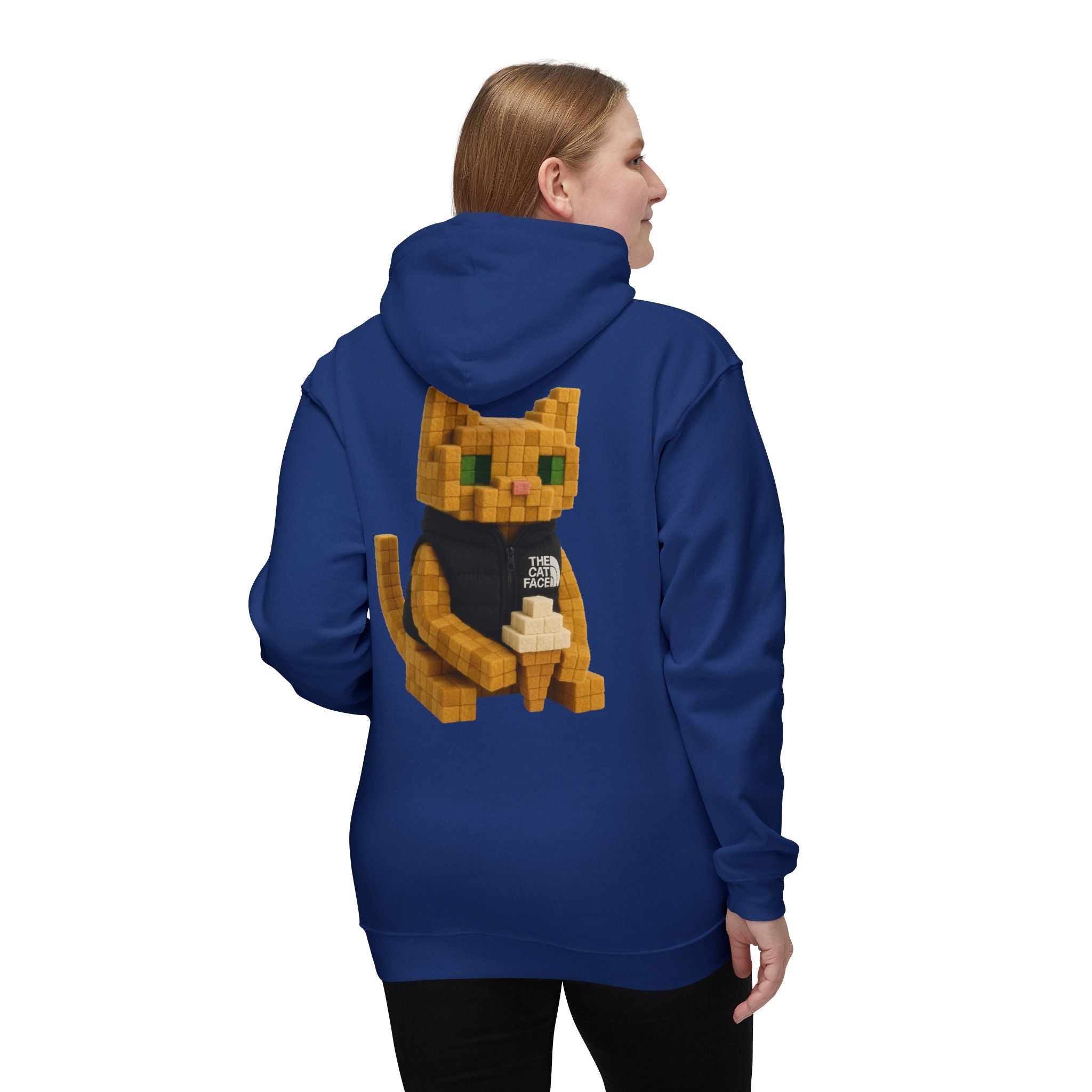 The Cat Face 3D Wool Block Chest Logo & Back Cat Graphic Hoodie
