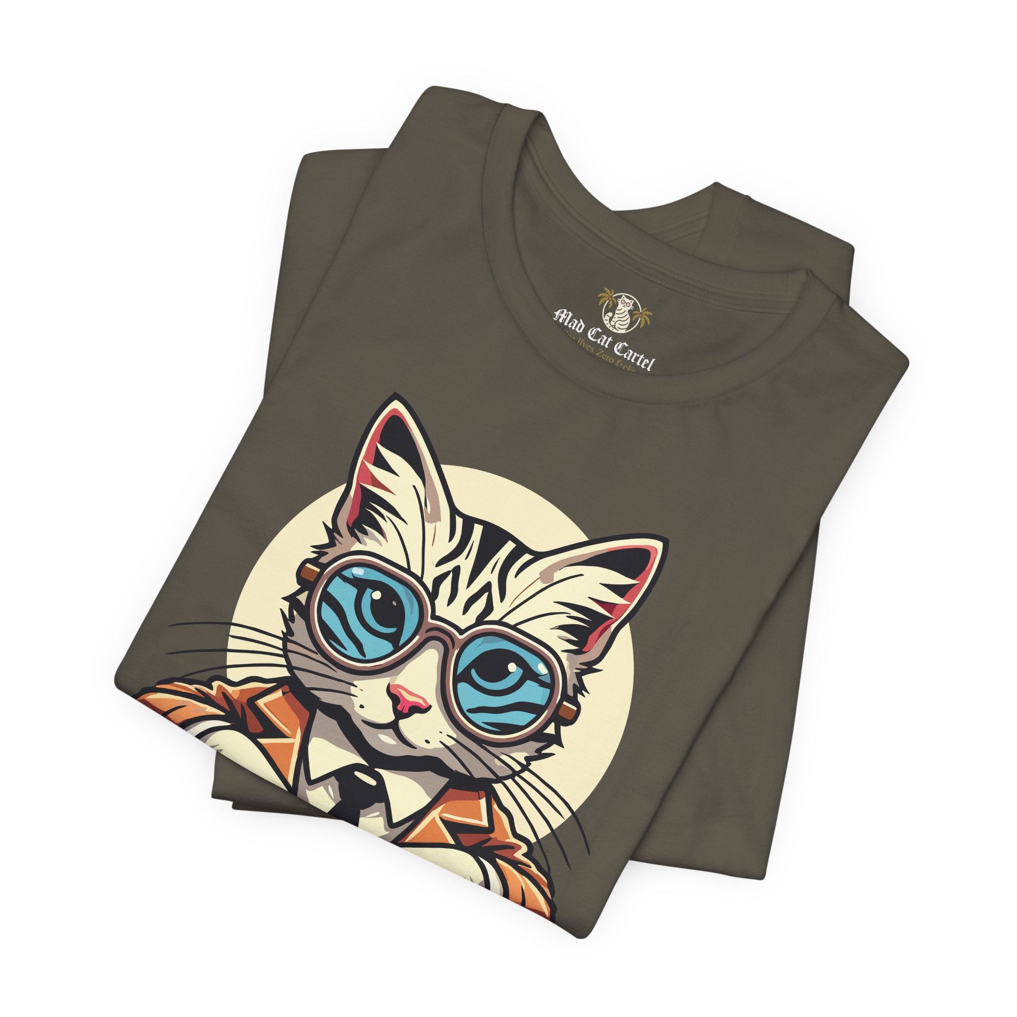 Army folded tee shirts with cats product shot