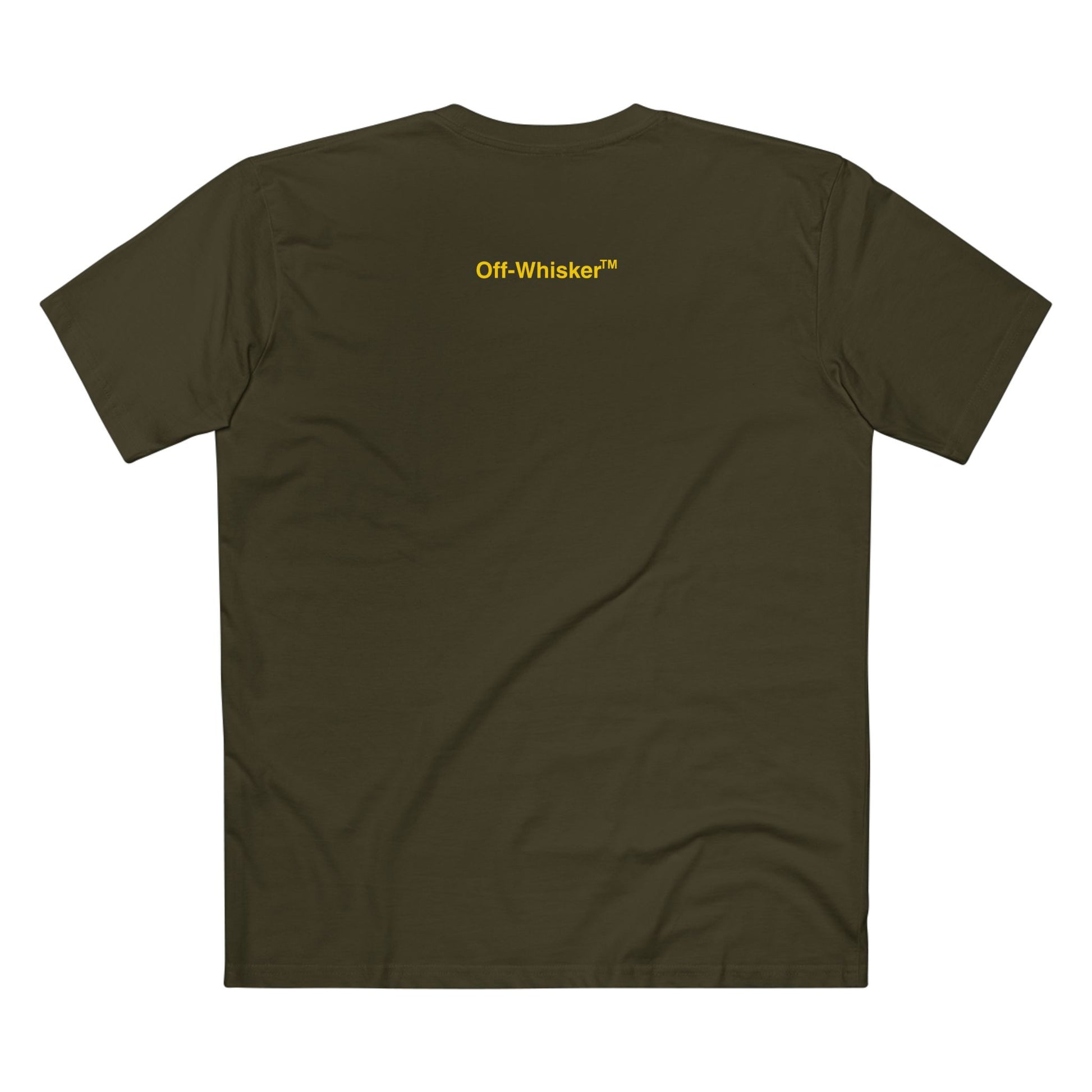 Back view of army green Off-Whisker Industrial Drip cat lover t shirt – trendy cat mens t shirt