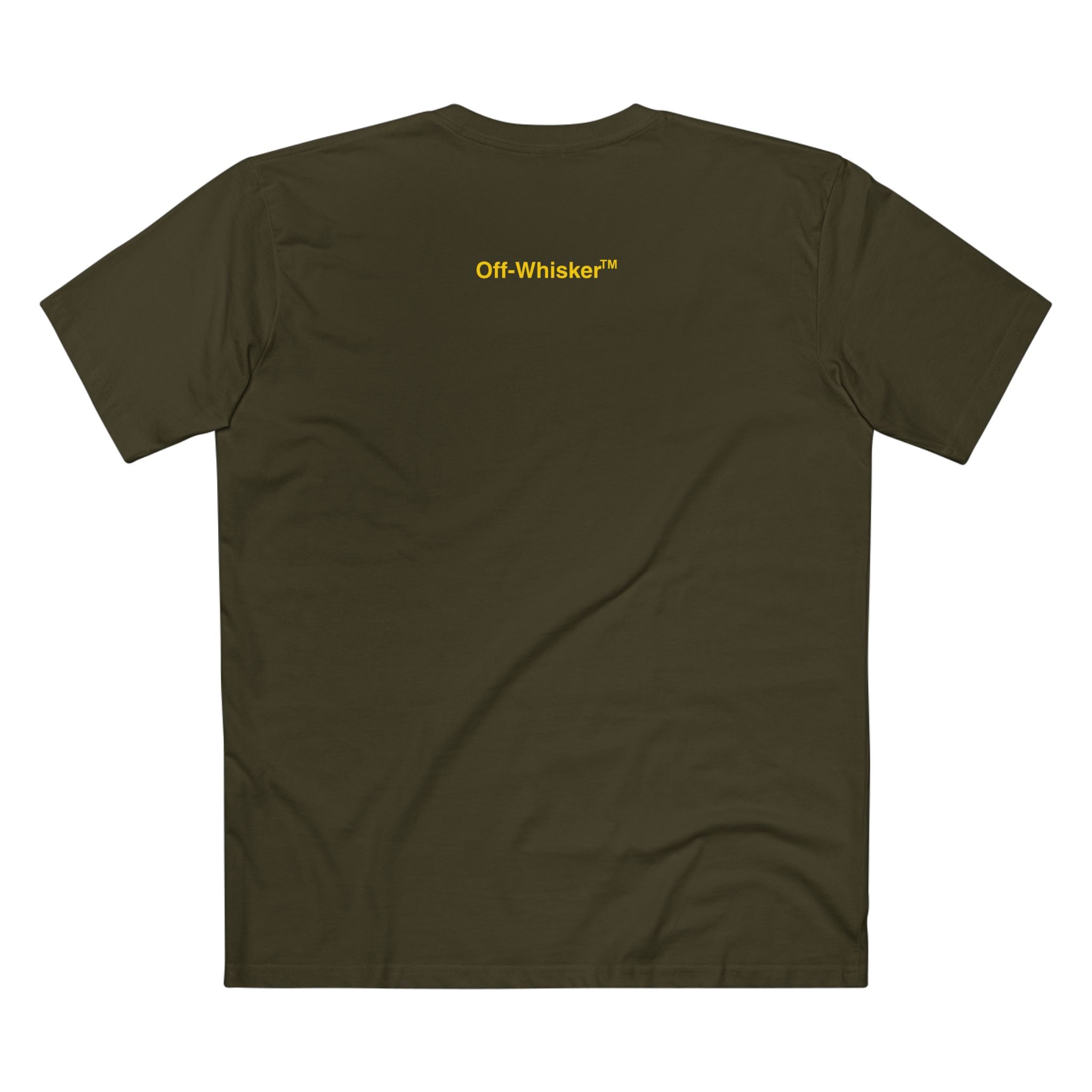 Back view of army green Off-Whisker Industrial Drip cat lover t shirt – trendy cat mens t shirt