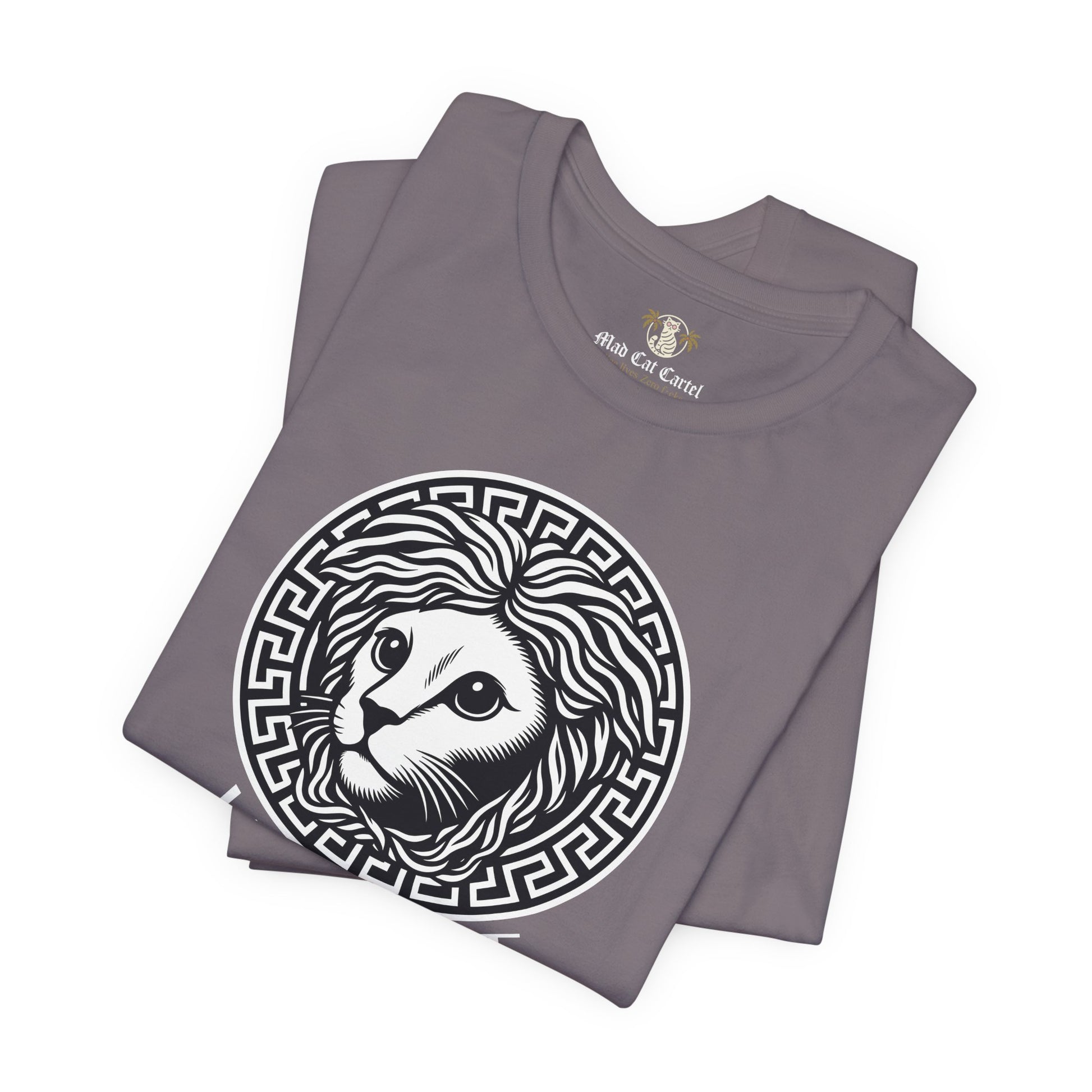 Folded storm grey Versacat Medusa cat emblem t-shirt