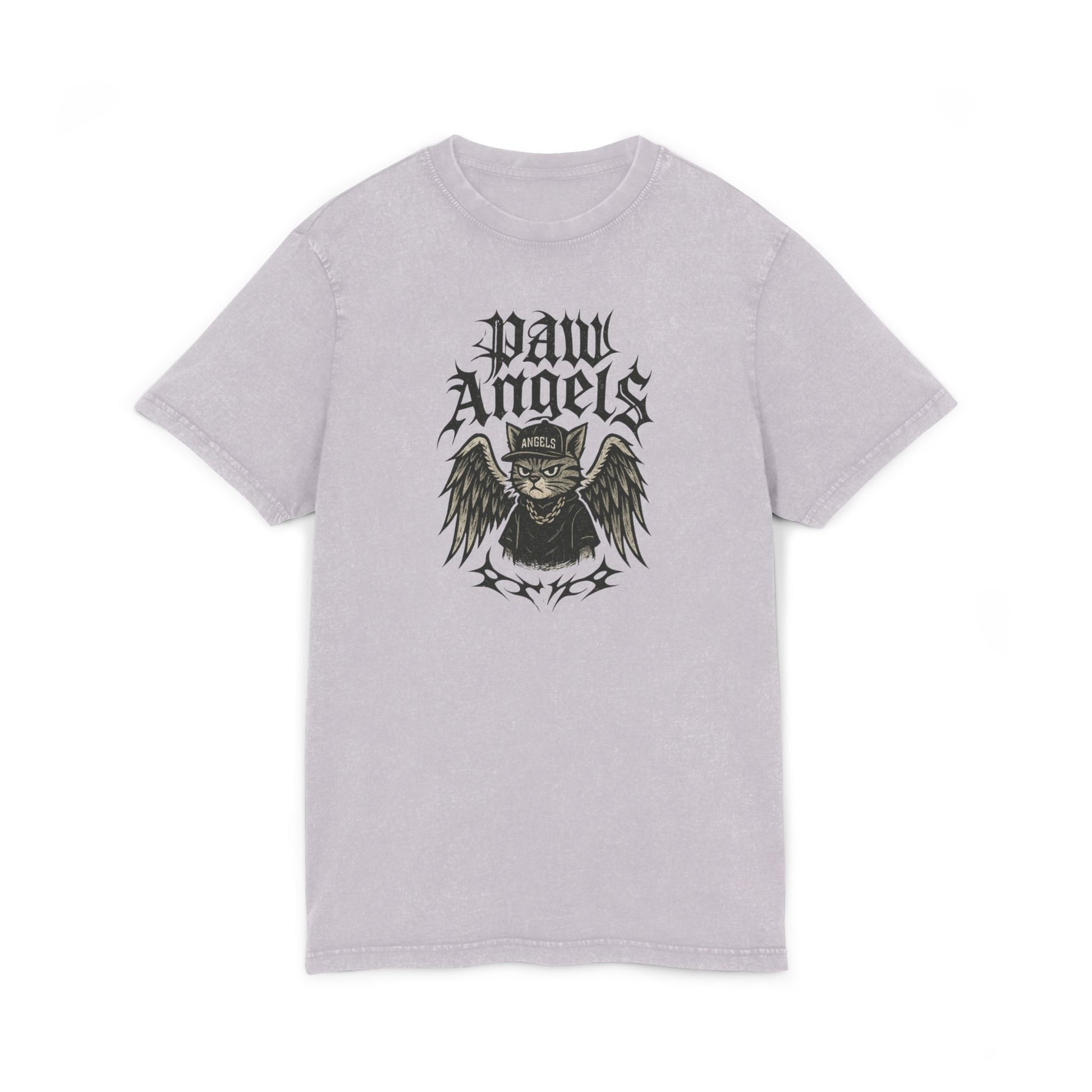 Paw Angels Rebel Angel Acid Washed T-Shirt, cat tee shirts, soft lilac front view