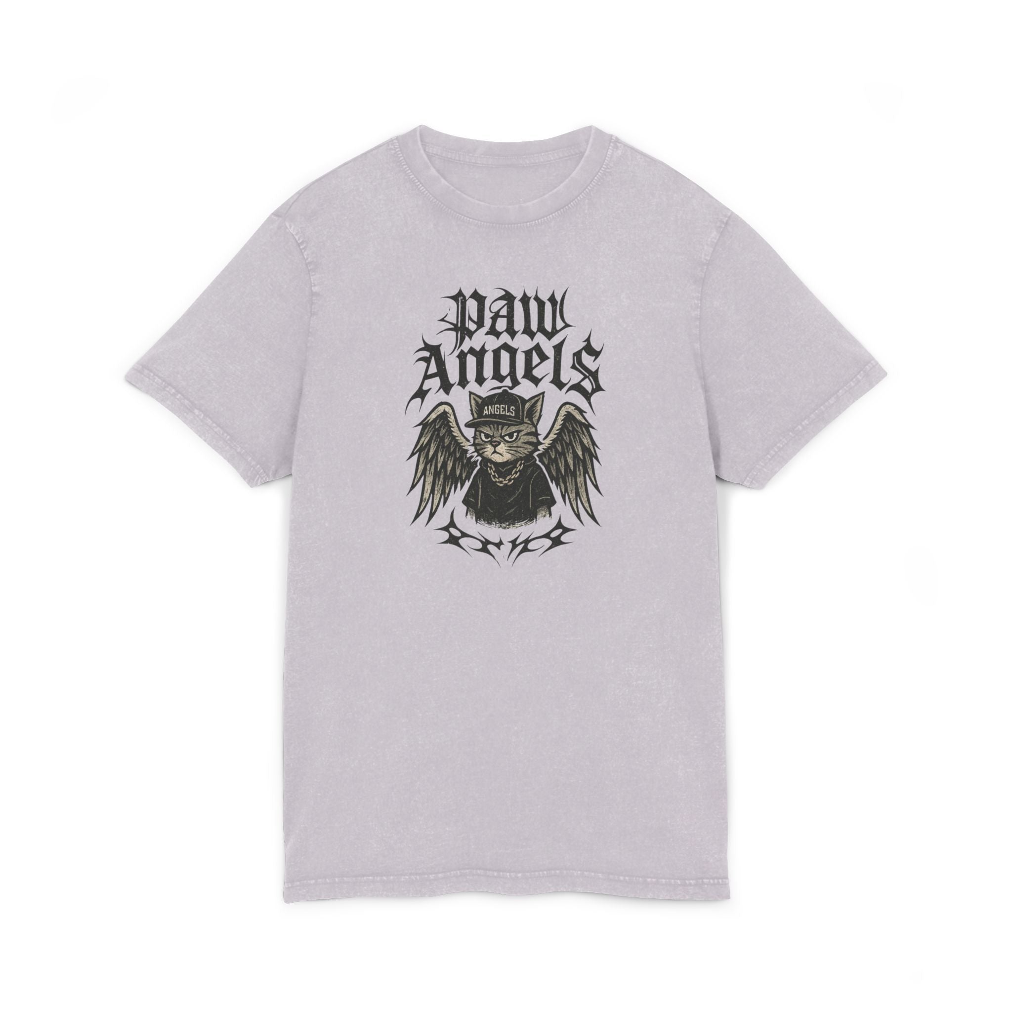 Paw Angels Rebel Angel Acid Washed T-Shirt, cat tee shirts, soft lilac front view