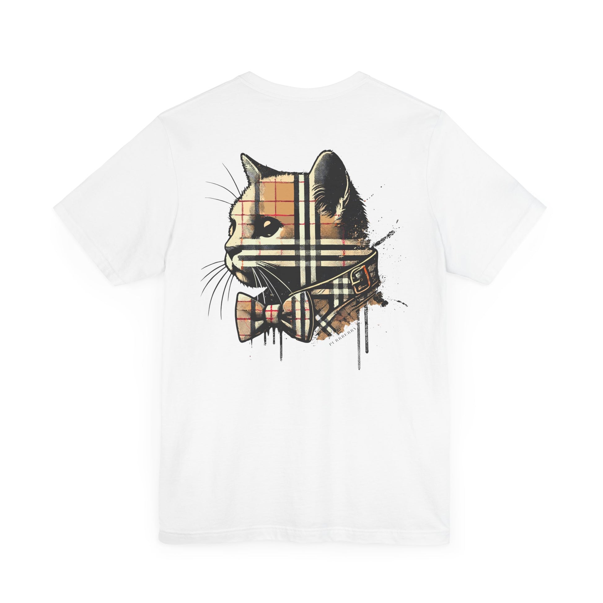 purrberry london heritage spray cat graphic t shirt white back view mens cat tee shirts