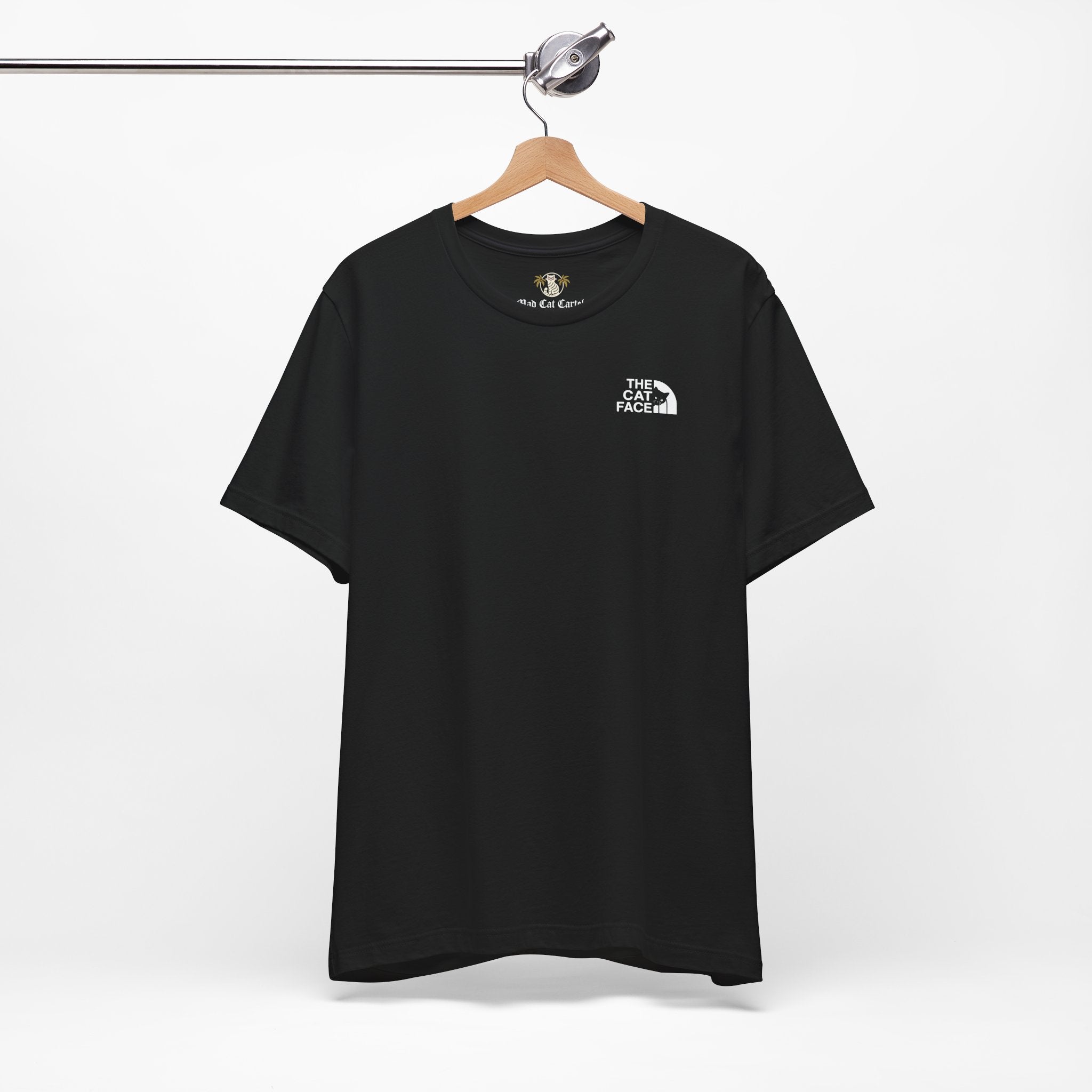 Cat lady t shirt black flat lay on hanger