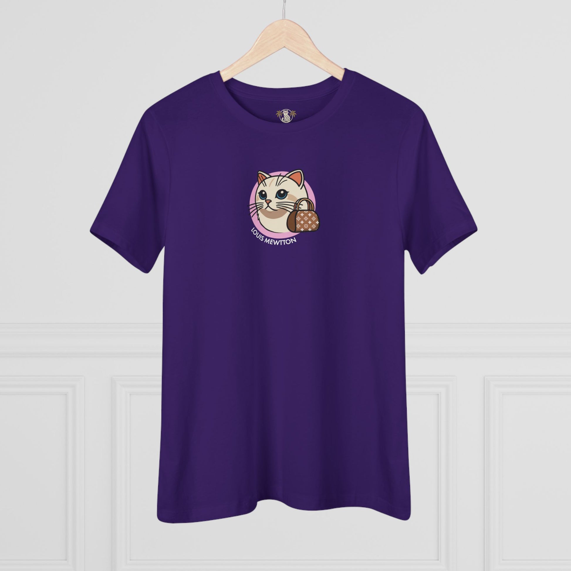 Women's Team Purple T Shirt on hanger cat lover shirt