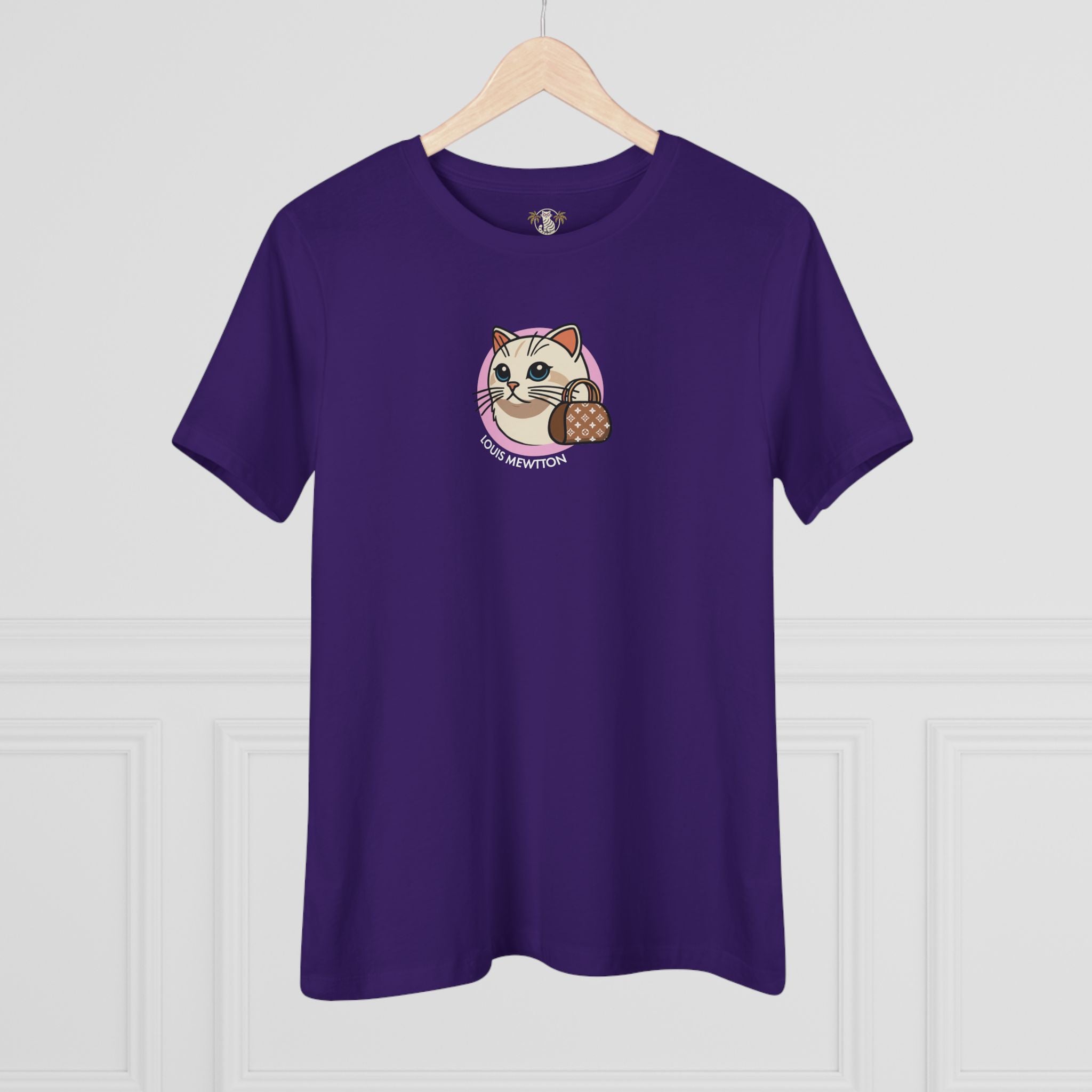 Women's Team Purple T Shirt on hanger cat lover shirt