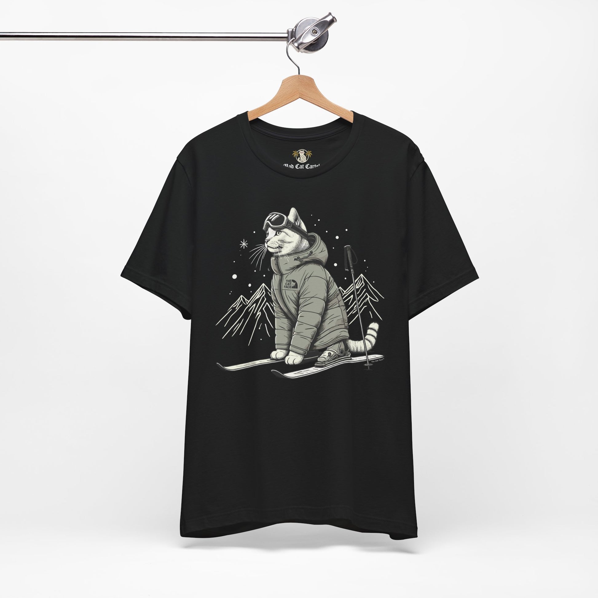 Black t shirt hanging display, cat lover shirt