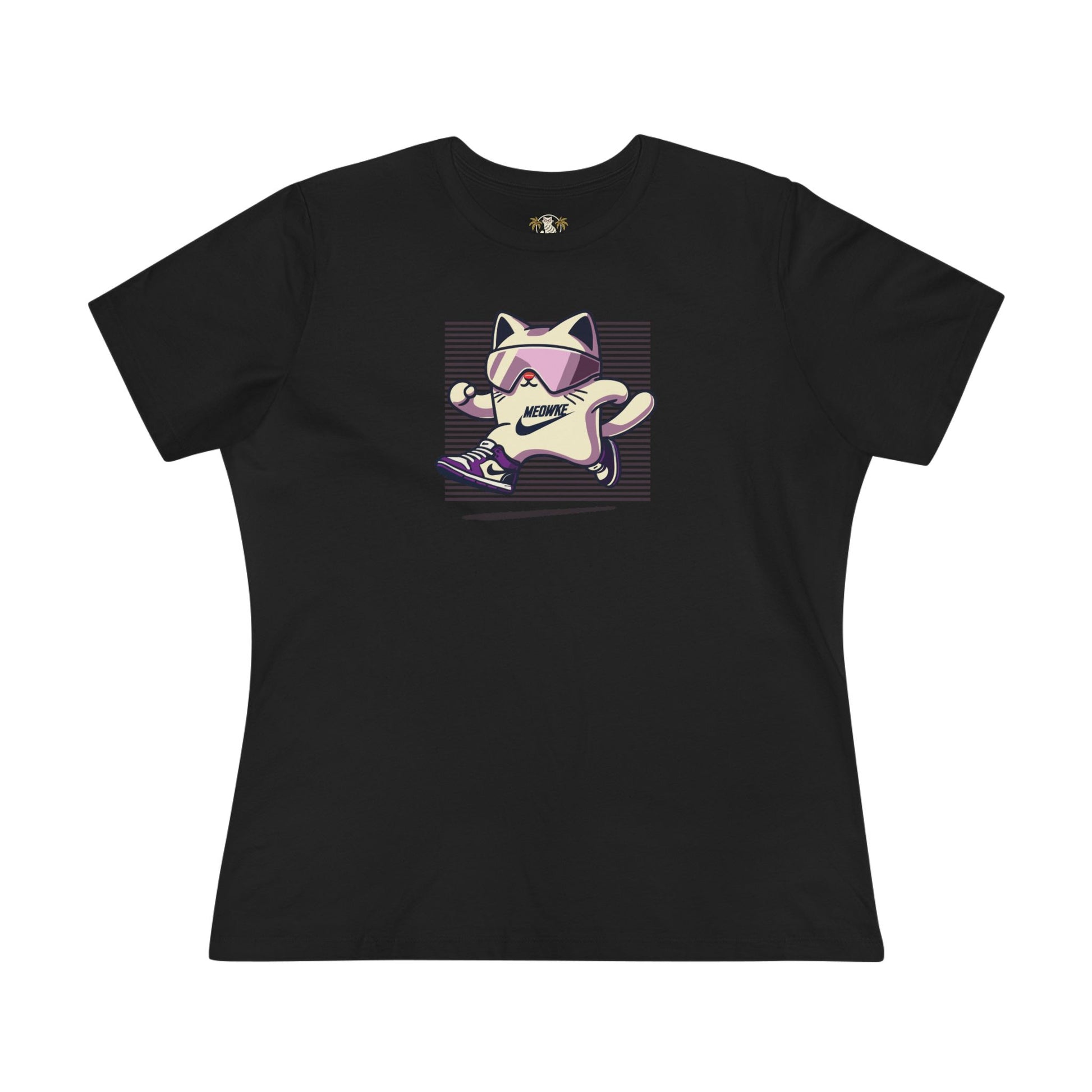 Black women's t shirt flat lay, cute cat shirts for women