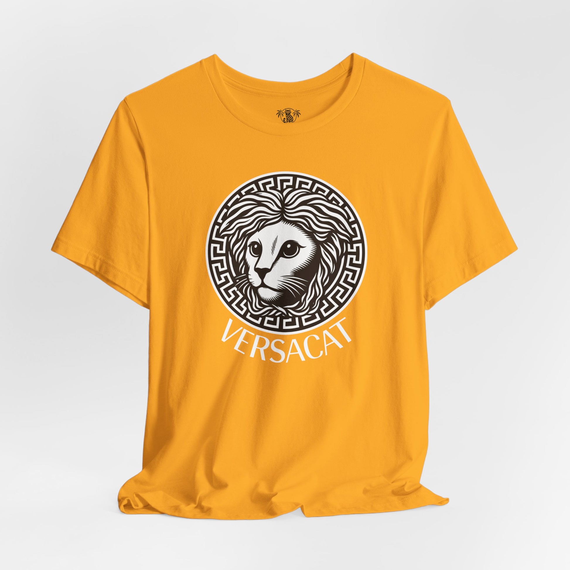 Gold Versacat Medusa cat t shirt with emblem design
