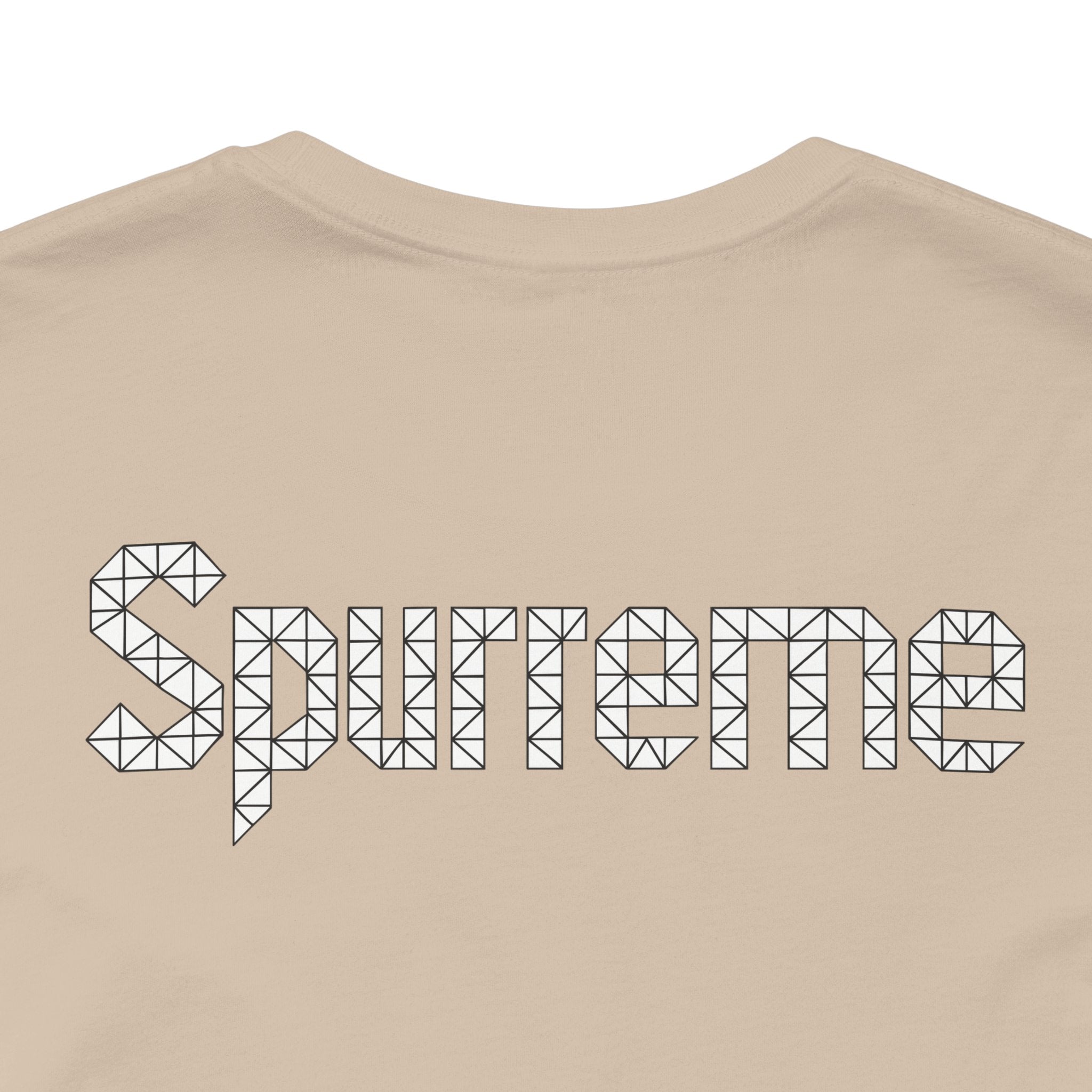 Spurreme Triangular Vision Cat Graphic T Shirt in Tan back view, cat lover t shirt