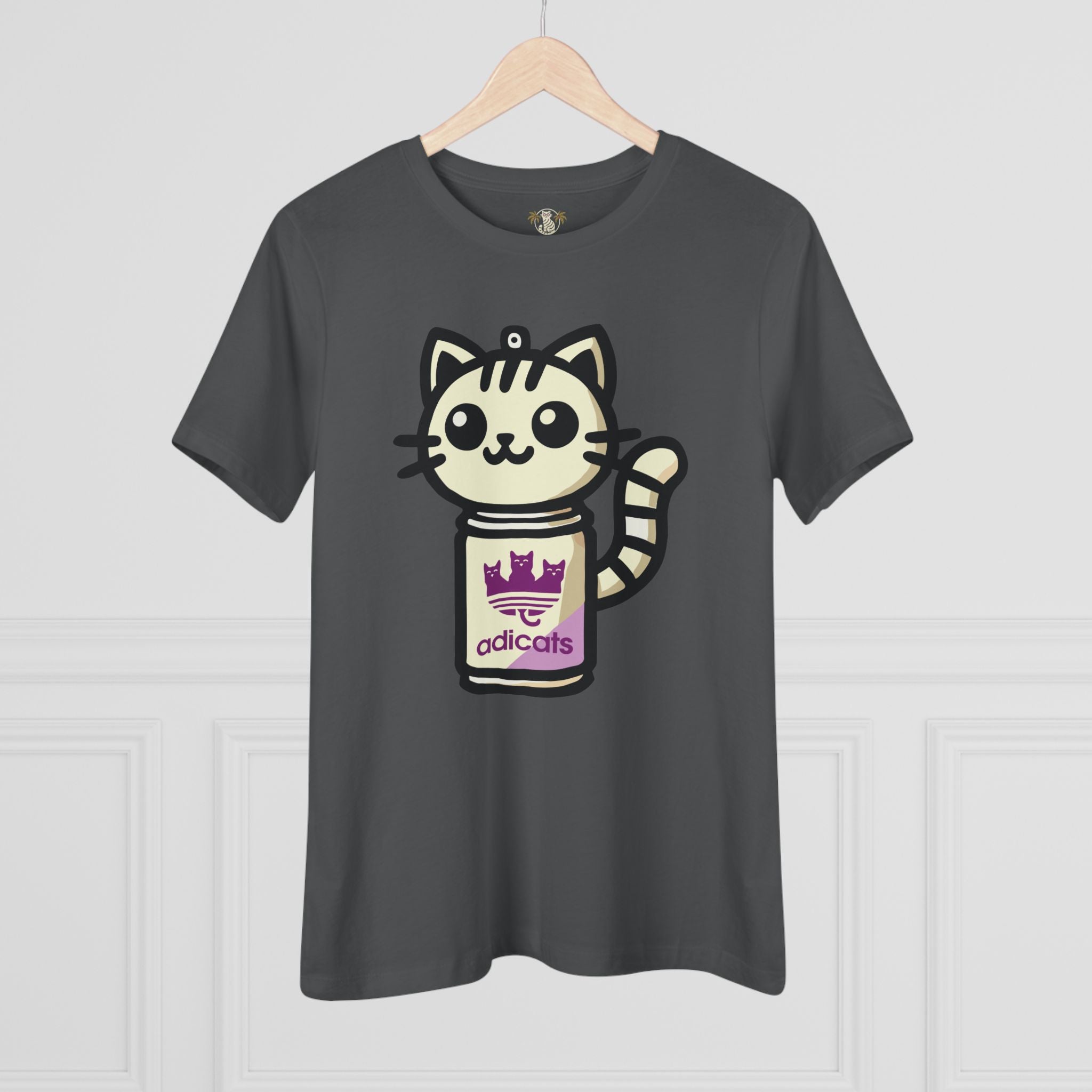 Asphalt Gray cat lady t shirt hanging front view