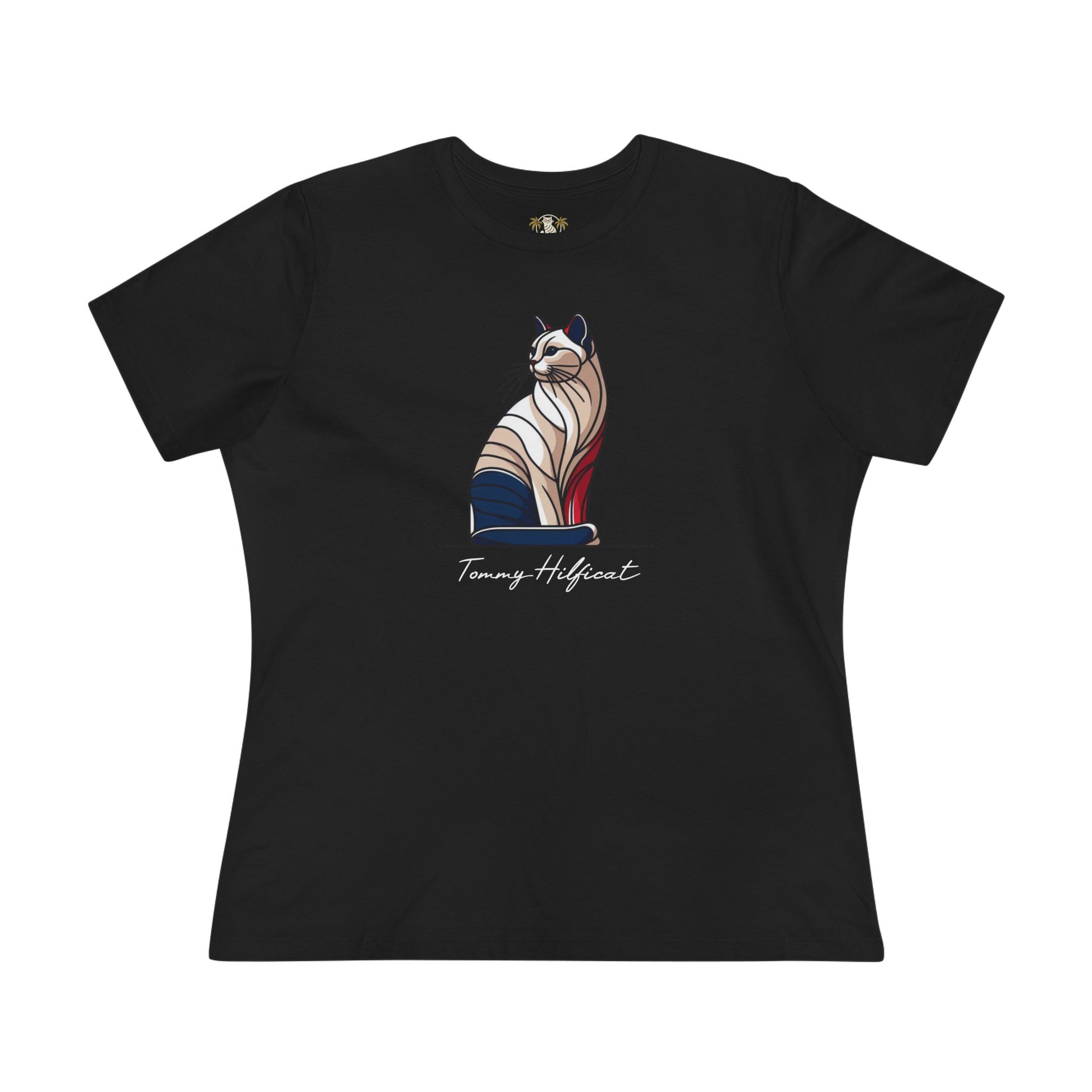 Tommy Hilficat Sitting Icon T Shirt in Black, funny shirts for women