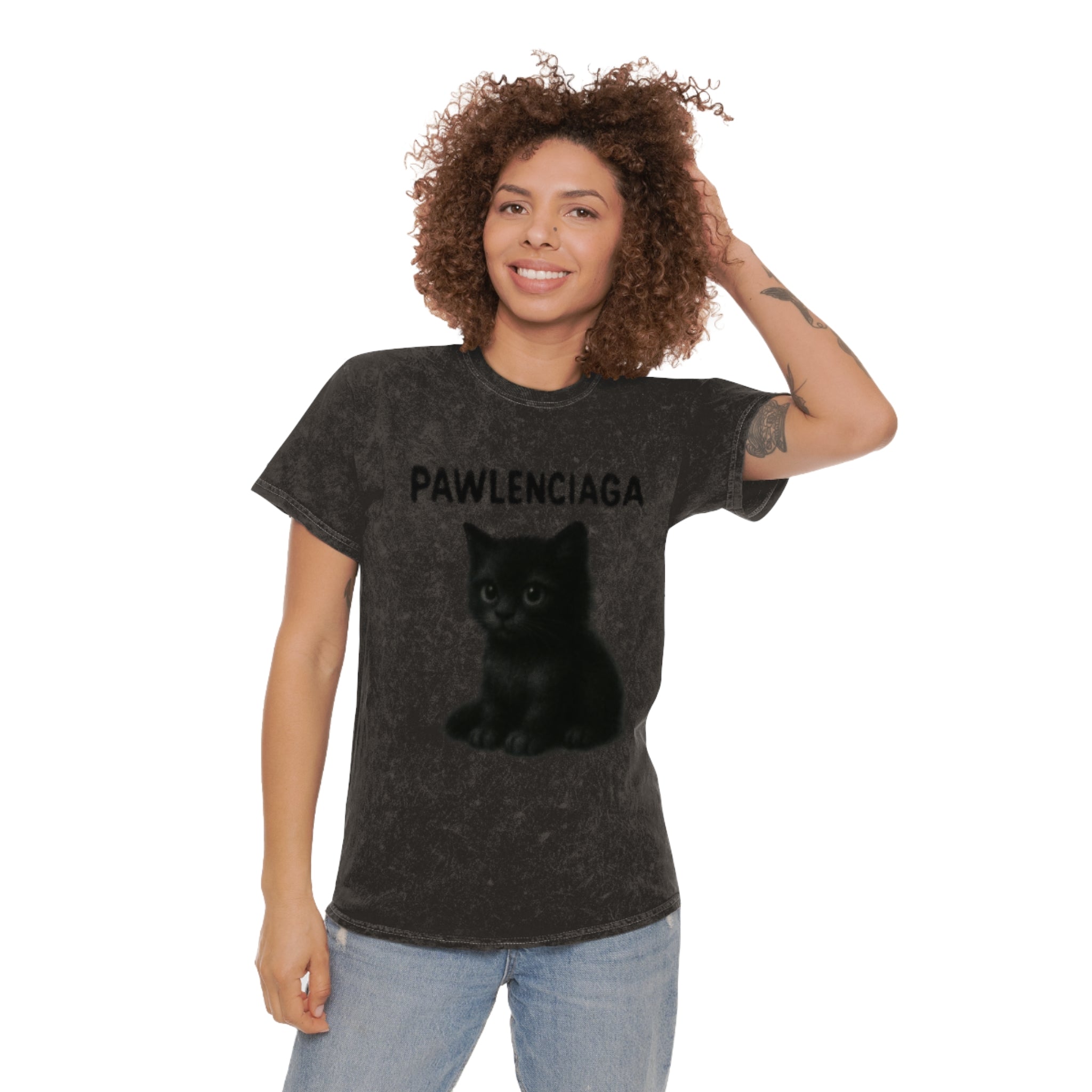Pawlenciaga Black Kitty Graphic Mineral Wash T Shirt