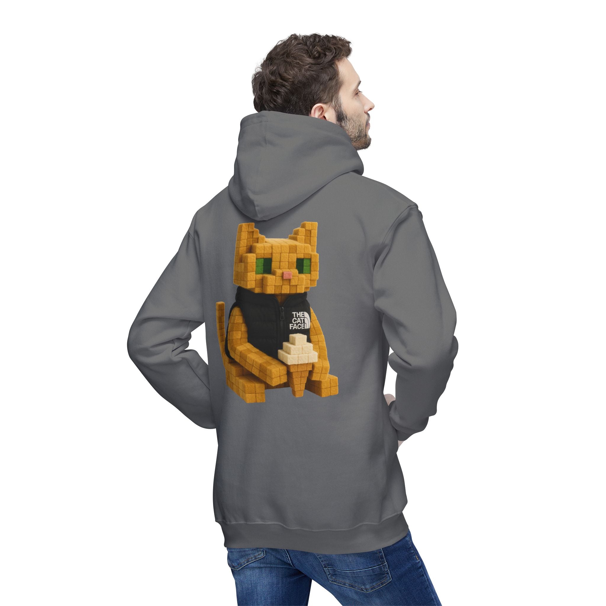 The Cat Face 3D Wool Block Chest Logo & Back Cat Graphic Hoodie