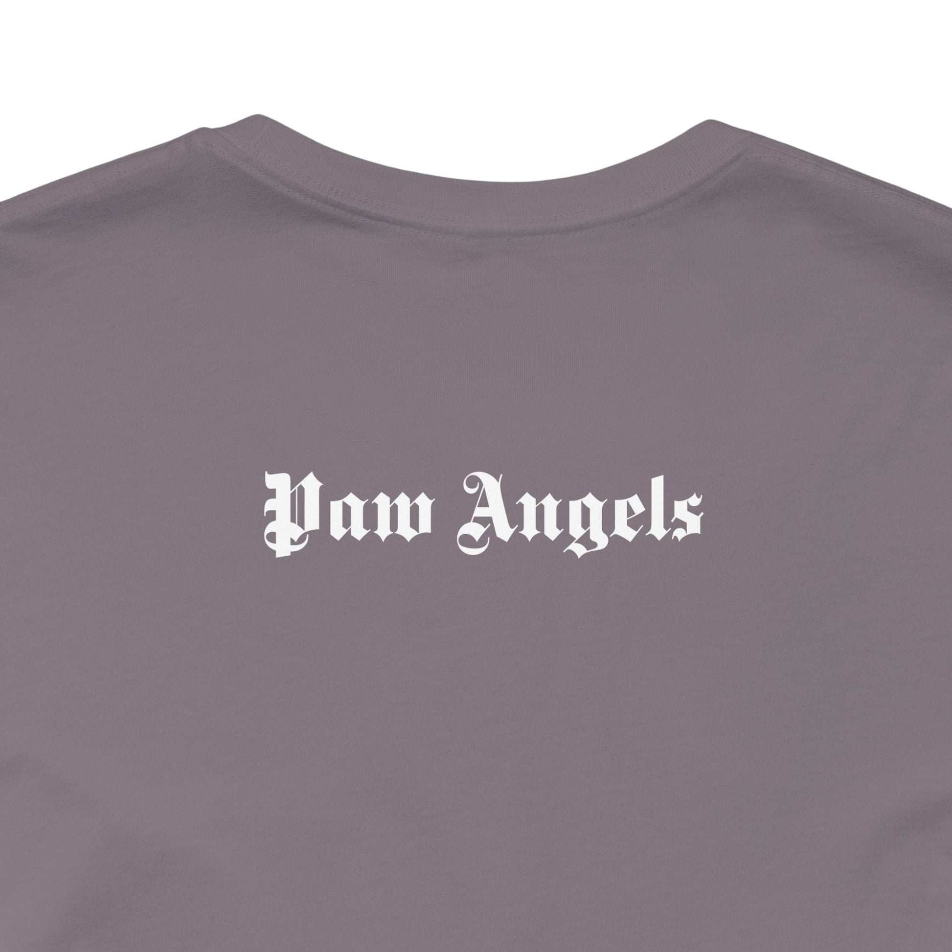 Storm t shirt with “Paw Angels” back print detail– men tee for cat lovers
