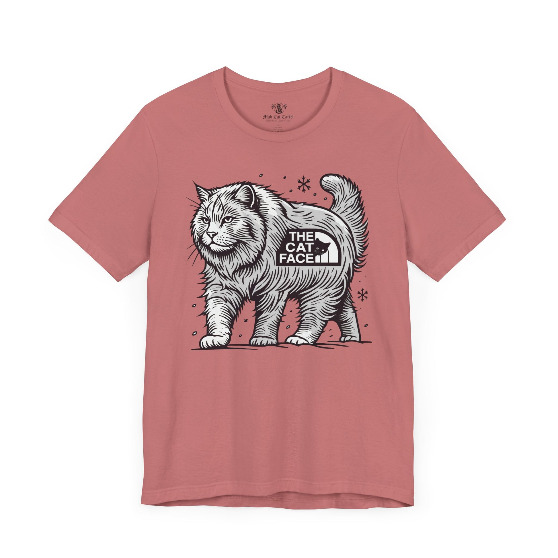 Meuve Snow Explorer cat graphic t shirt flat front – shirts for cat lovers